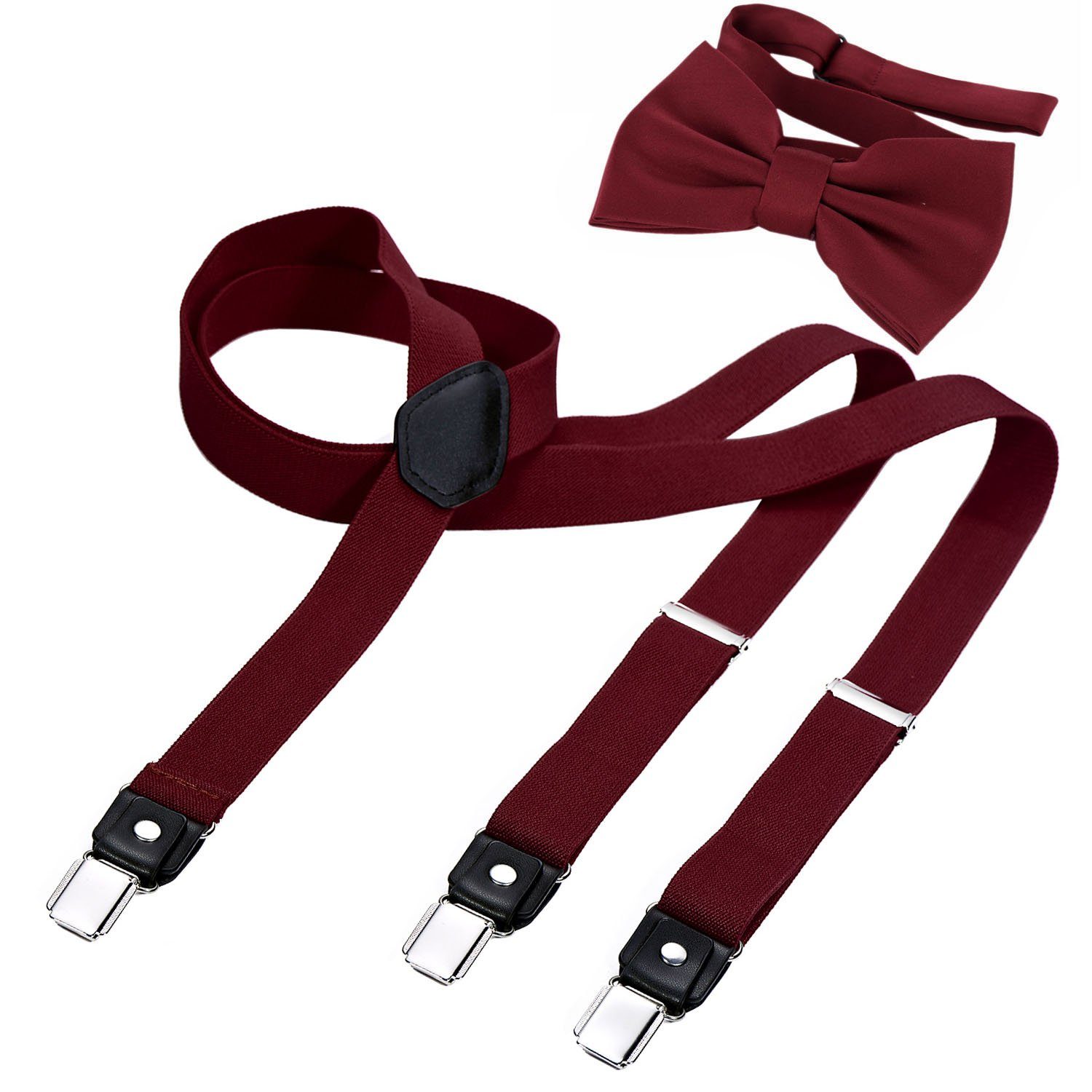 DonDon Hosenträger 2,5 cm breit (2er Set, 2-St., Hosenträger mit farblich passender Fliege) 2er Set, schmaler Hosenträger Y-Form, farblich passende Fliege