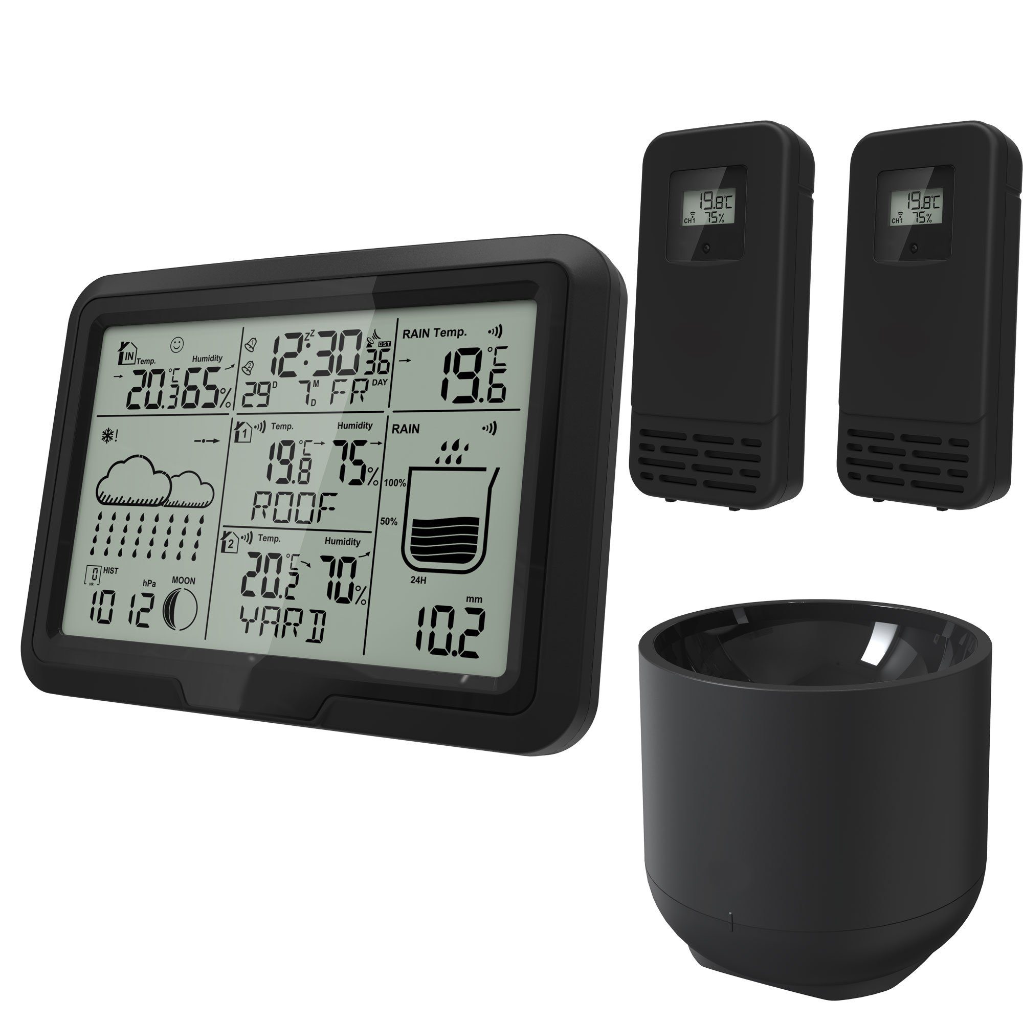 Miraval Klimamesser Miraval Design Funk-Wetterstation, mit 2 benennbaren Sensoren + Regenmesser Mondphasenanzeige