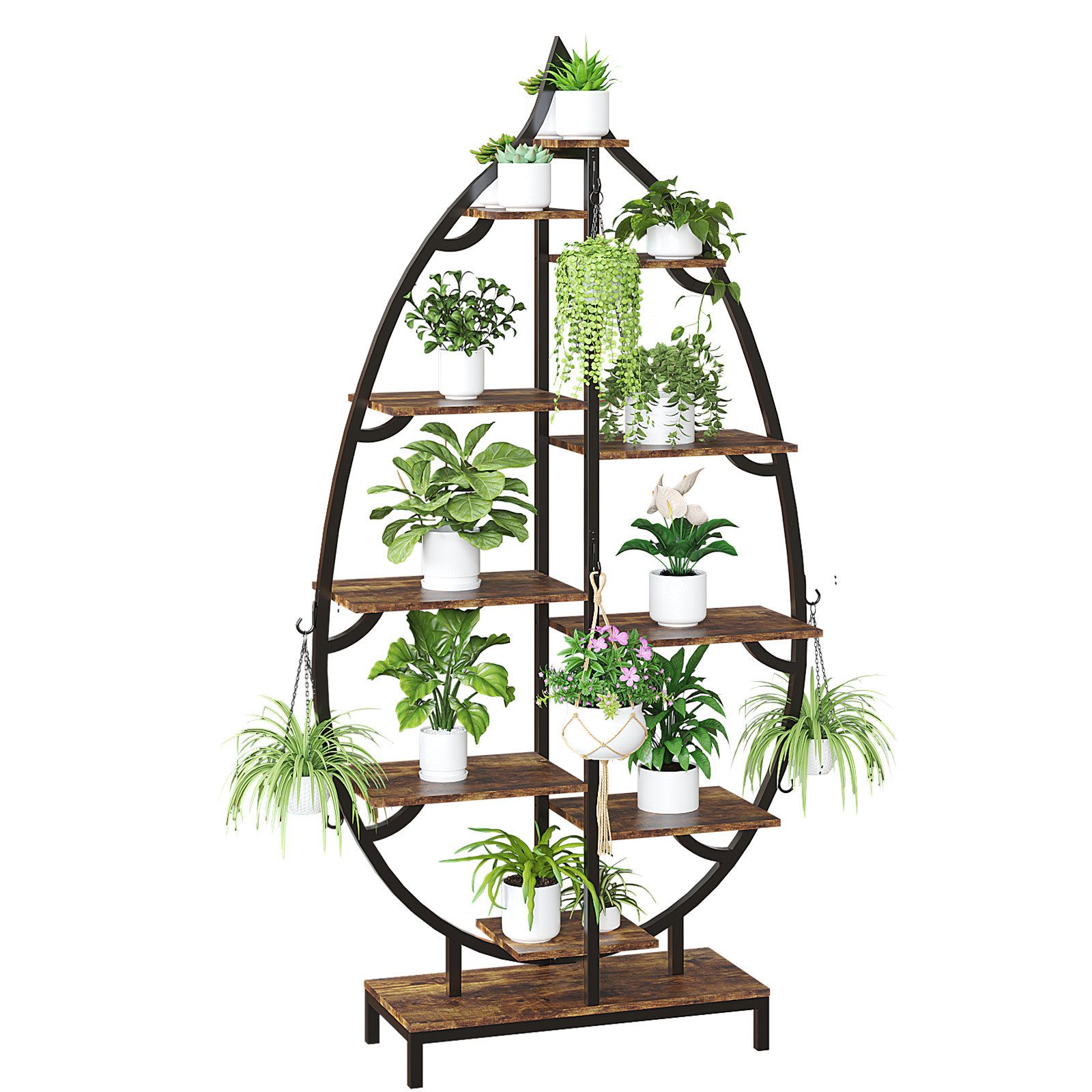 VINGLI Blumenständer 160 cm hoch 11 Ebenen, Pflanzenständer mit LED-Wachstumslampen, aus Holz und Metall, Stabil und platzsparend, 160 (H)*84 (B)*26 (T) cm