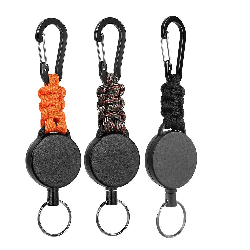 Karabiner Einziehbares Schlüsselband, Packung mit 3 einziehbaren Karabinern