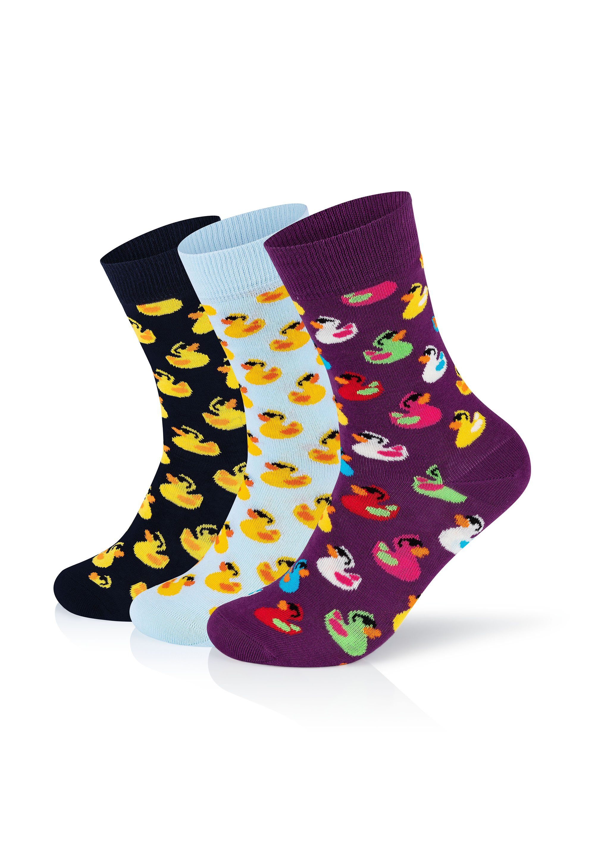 gekämmte Socks Basicsocken Duck Rubber 3-Pack Happy Baumwolle