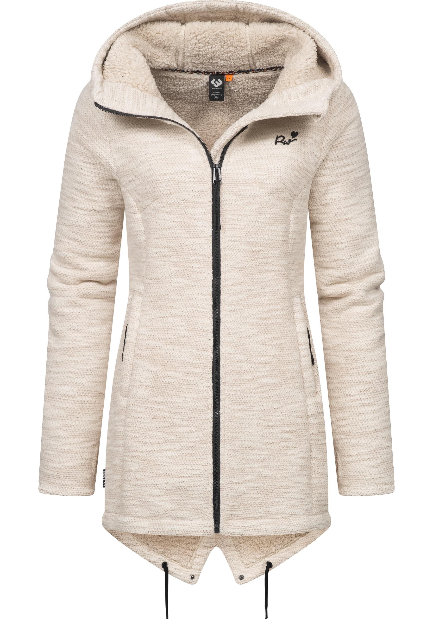 Ragwear Kapuzenstrickjacke Wingi Melange Sportliche Kapuzenjacke mit Teddy-Kunstfell