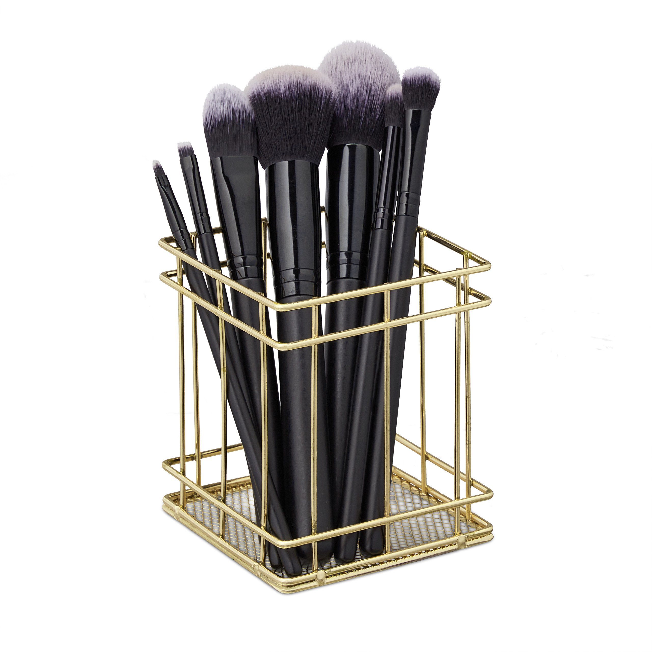 relaxdays Organizer 2 x Stiftehalter eckig gold (Einzelartikel, 1 St., 1 Stiftehalter (ohne Dekoration)