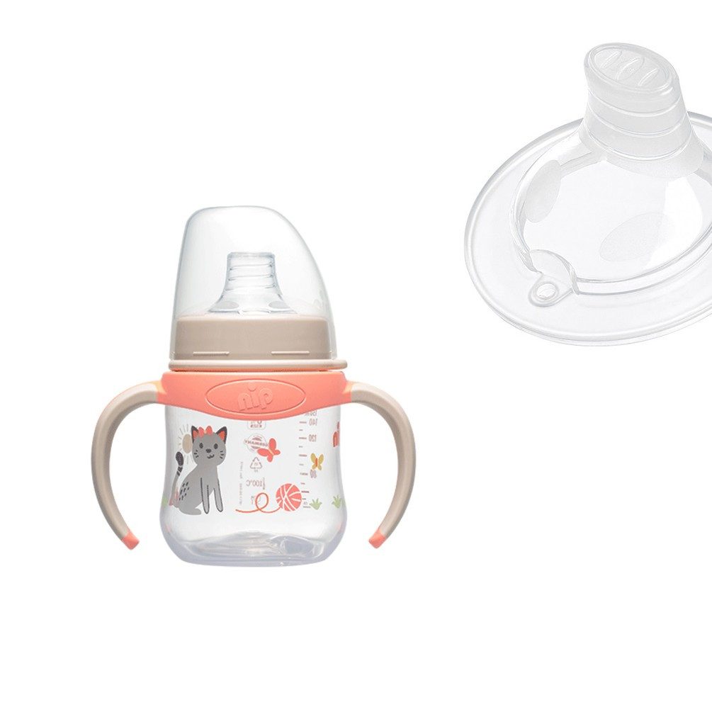Babyflasche PP Cup mit Griffen 6m+ mit Motiv Hund oder Katze