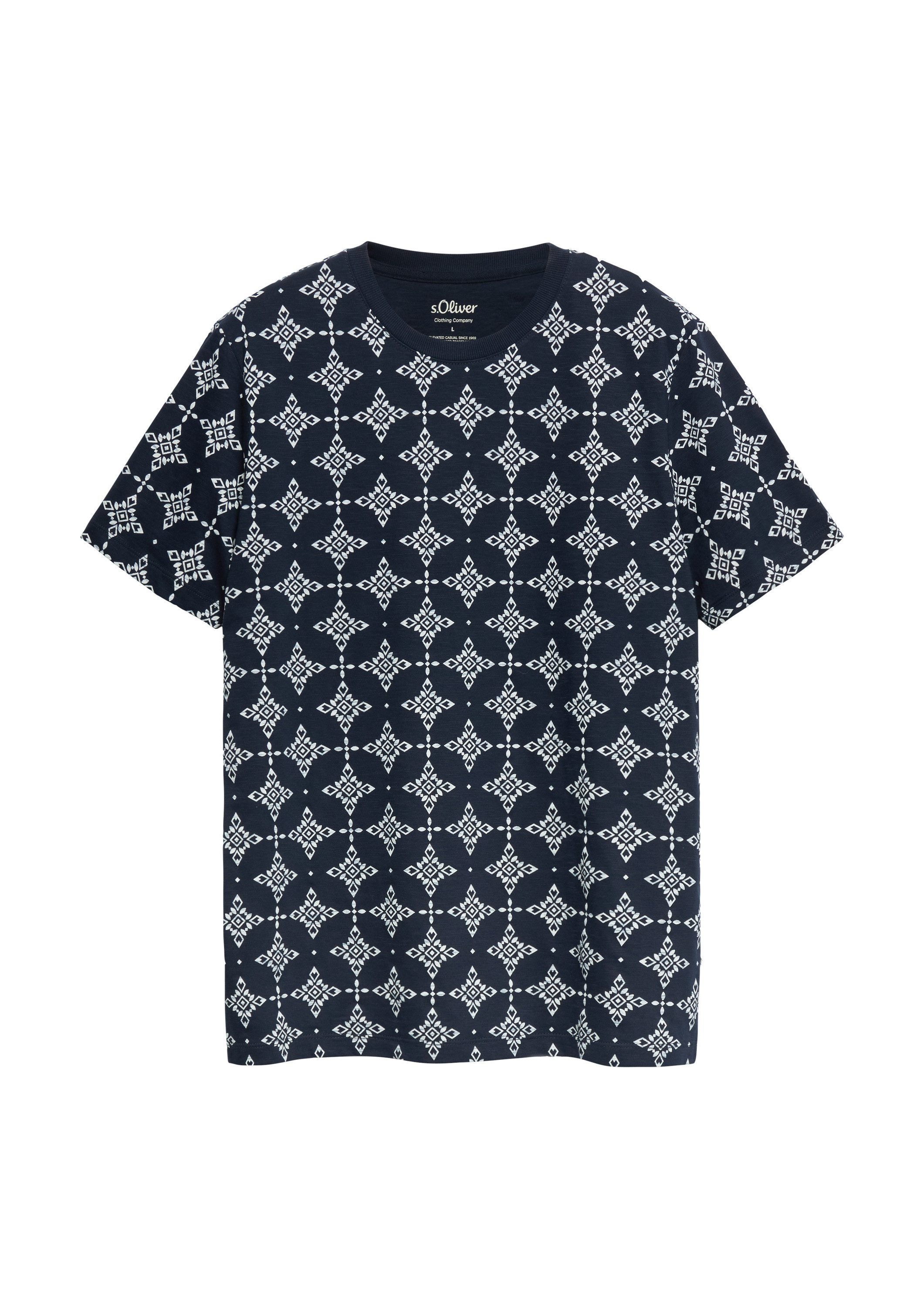 s.Oliver Kurzarmshirt T-Shirt Flammgarn-Shirt mit All-over-Print