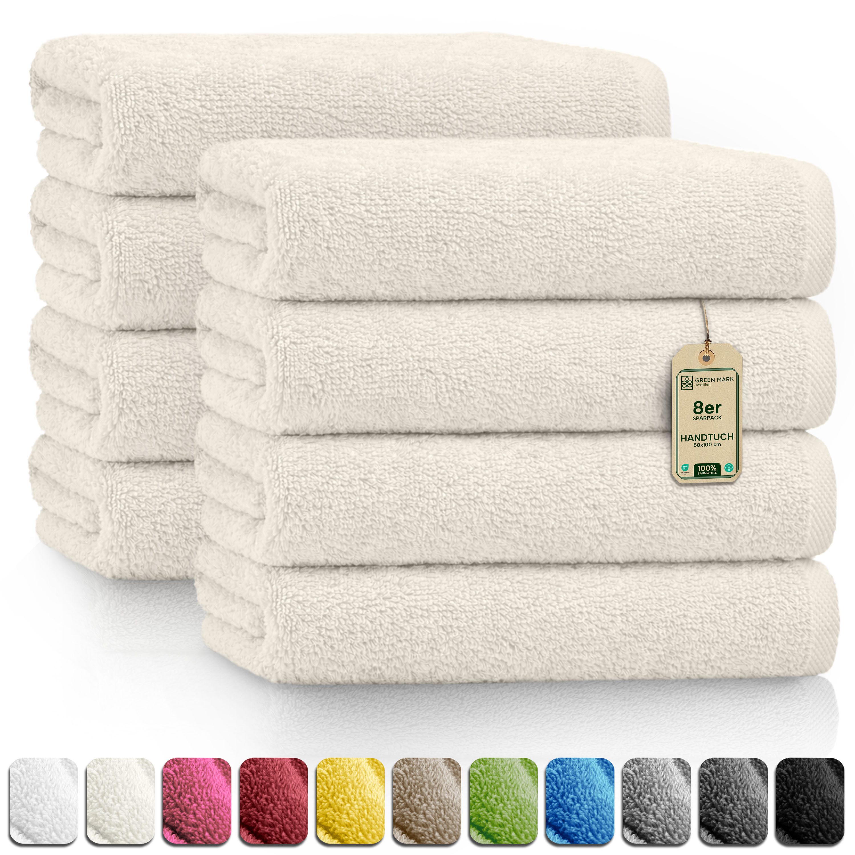 NatureMark Handtücher 8er-Sparpack Handtücher 50x100cm, 100% Baumwolle (8-St), 8X Handtücher, 100% Baumwolle, Naturweiß, 50 x 100cm