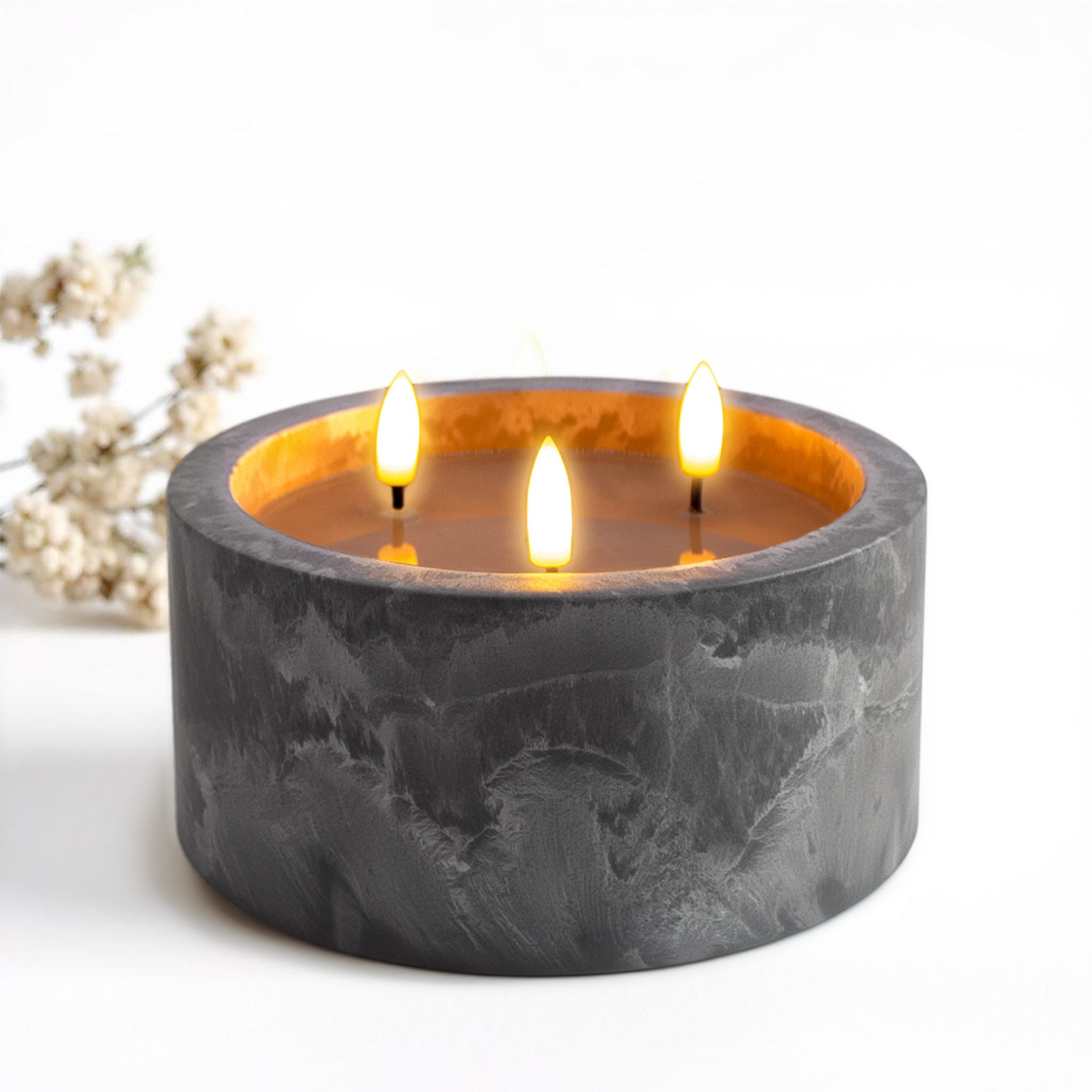 Spetebo Stumpenkerze LED 3-Docht Kerze in Beton Optik (grau, 1-tlg., Ø 15 c günstig online kaufen