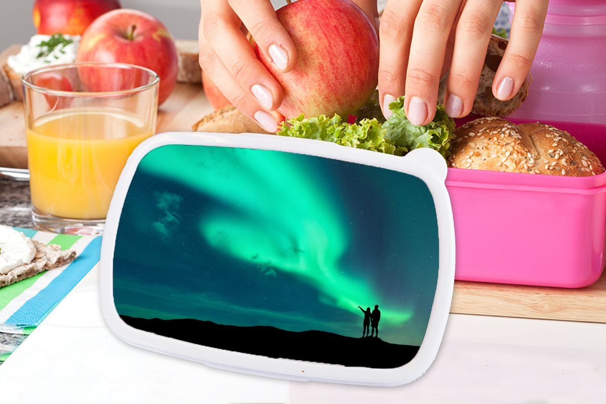 Lunchbox MuchoWow Schatten Kunststoff Kunststoff, Norwegen, (2-tlg), Mädchen, Nordlichter Brotdose rosa Brotbox Snackbox, Erwachsene, Kinder, für - -