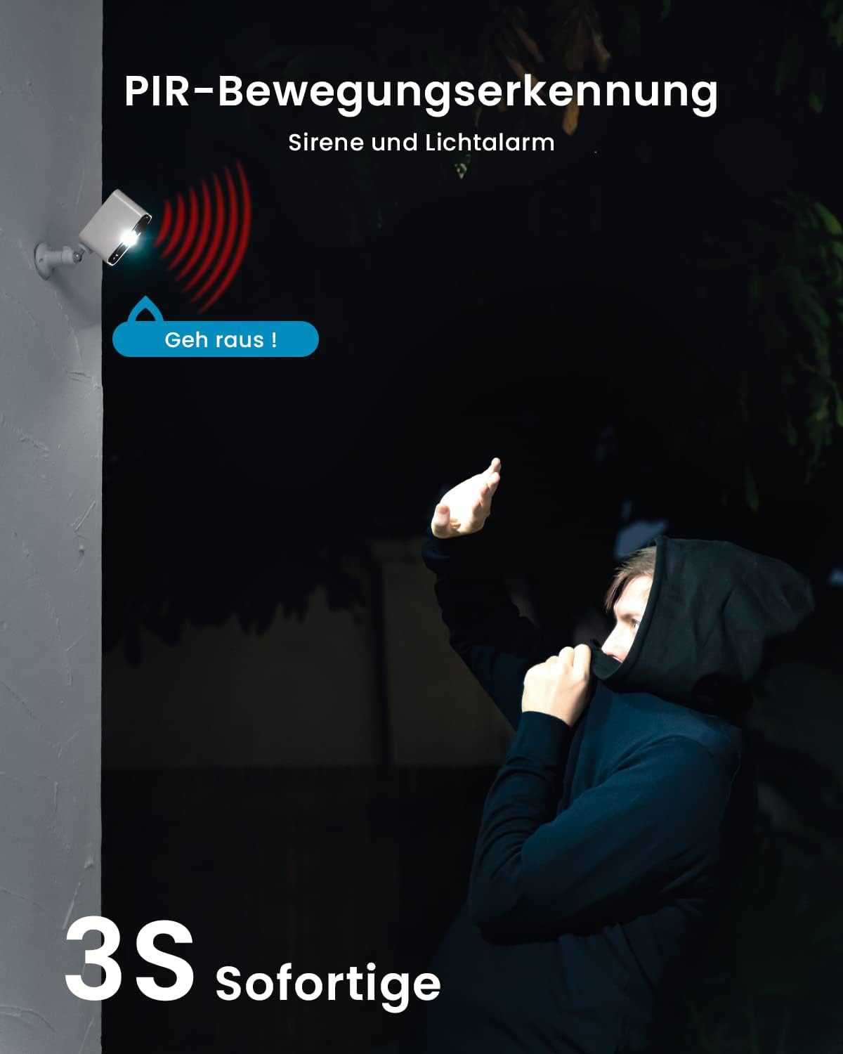 Topcony Überwachungskamera 3MP Überwachungskamera Außen/InnenAkku (Aussen, Außen/Innen, Außenbereich, drinnen, 2K Kamera Überwachung Kabellos WLAN Aussen IP Kam – Bild 4 von 5