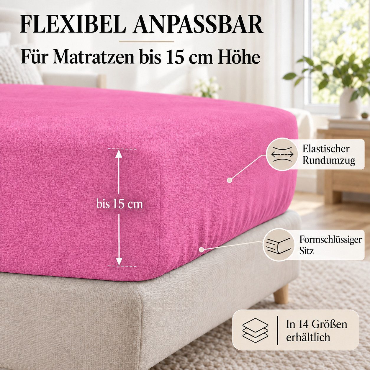 Best for You Spannbettlaken Terry Spannbettlaken–Flauschiger Handtuchstoff für Komfort & Passform, Frotte, Gummizug: Rundum, (1 Stück), Weich, flauschig, atmung – Bild 3 von 5