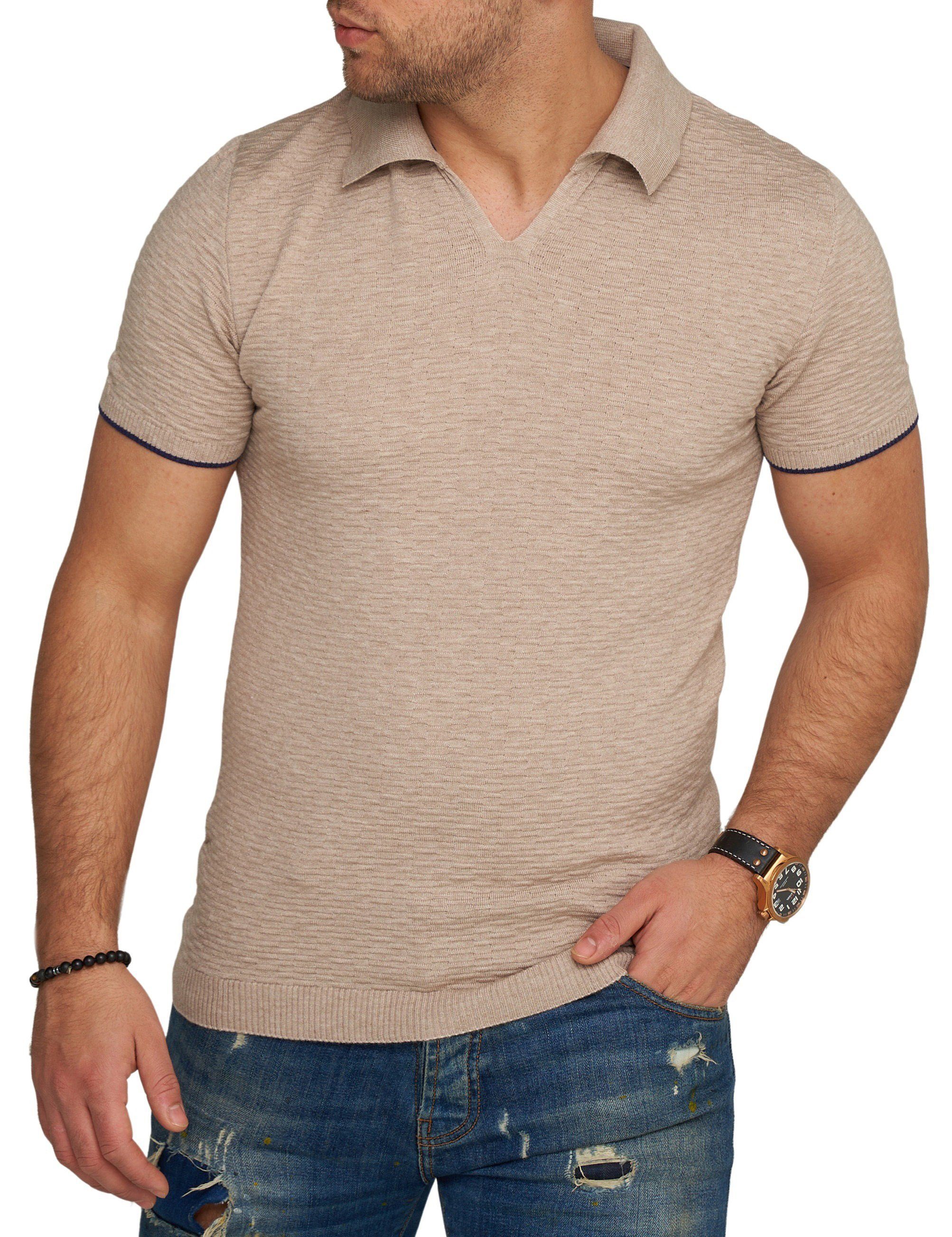 CRMACEIO Kurzarm Poloshirt Polo Beige T-Shirt CARISMA Strick