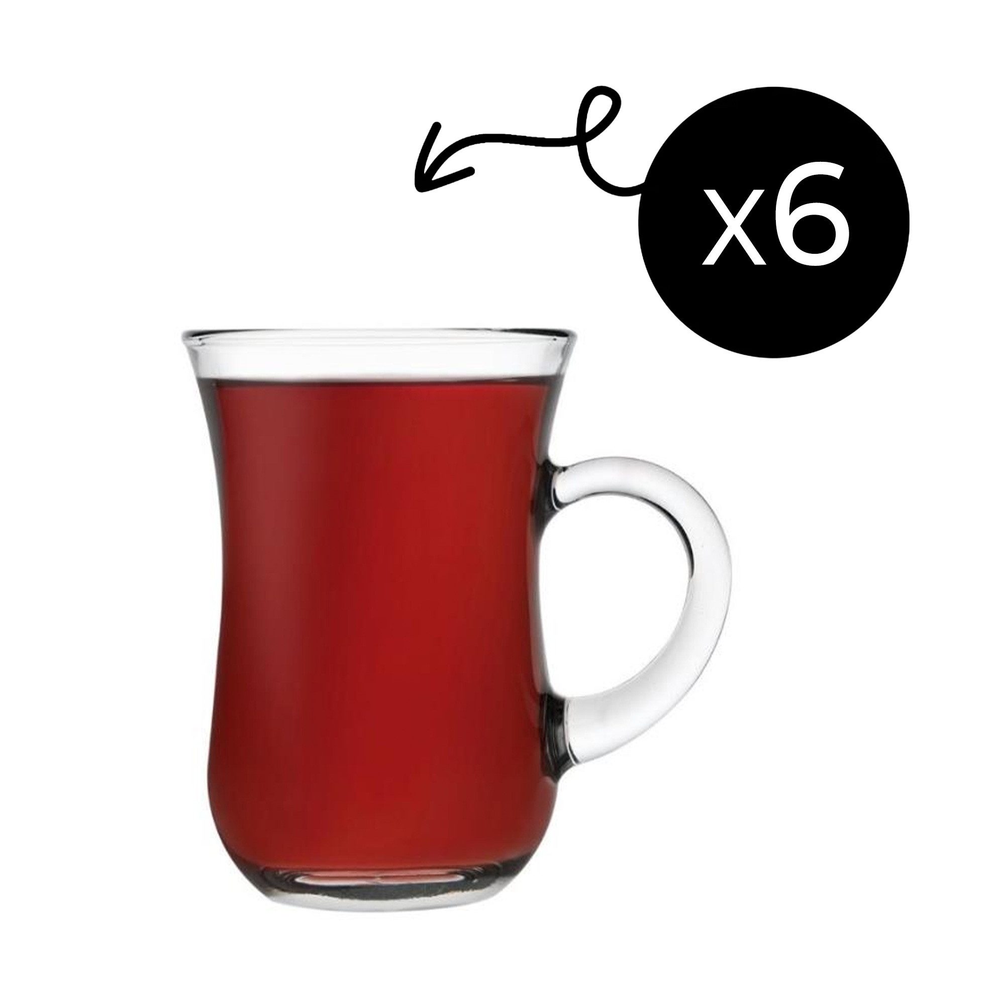 Pasabahce Gläser-Set Keyif Teegläser Set, 6-tlg., Glas, 6er Set mit Henkel, klassisch geformt, 145 ml, spülmaschinenfest