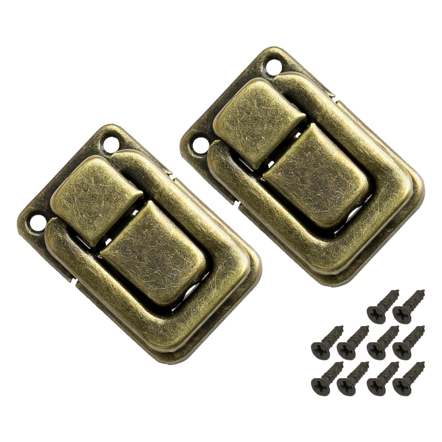 HMF Möbelbeschlag Spannverschluss aus Metall für Vintage Koffer (2 Stück, Set), Retro Kistenverschluss 25 x 38 mm, Bronze