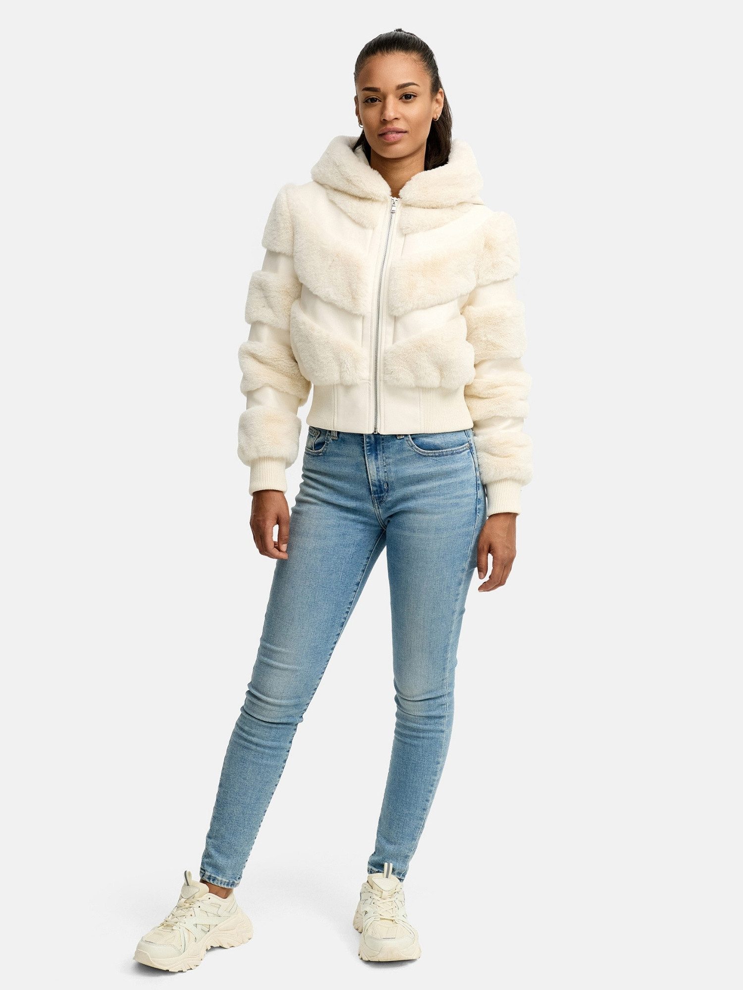 Tazzio Winterjacke F803 mit Kapuze, im Bomber-Style & Fell-Streifen-Look günstig online kaufen