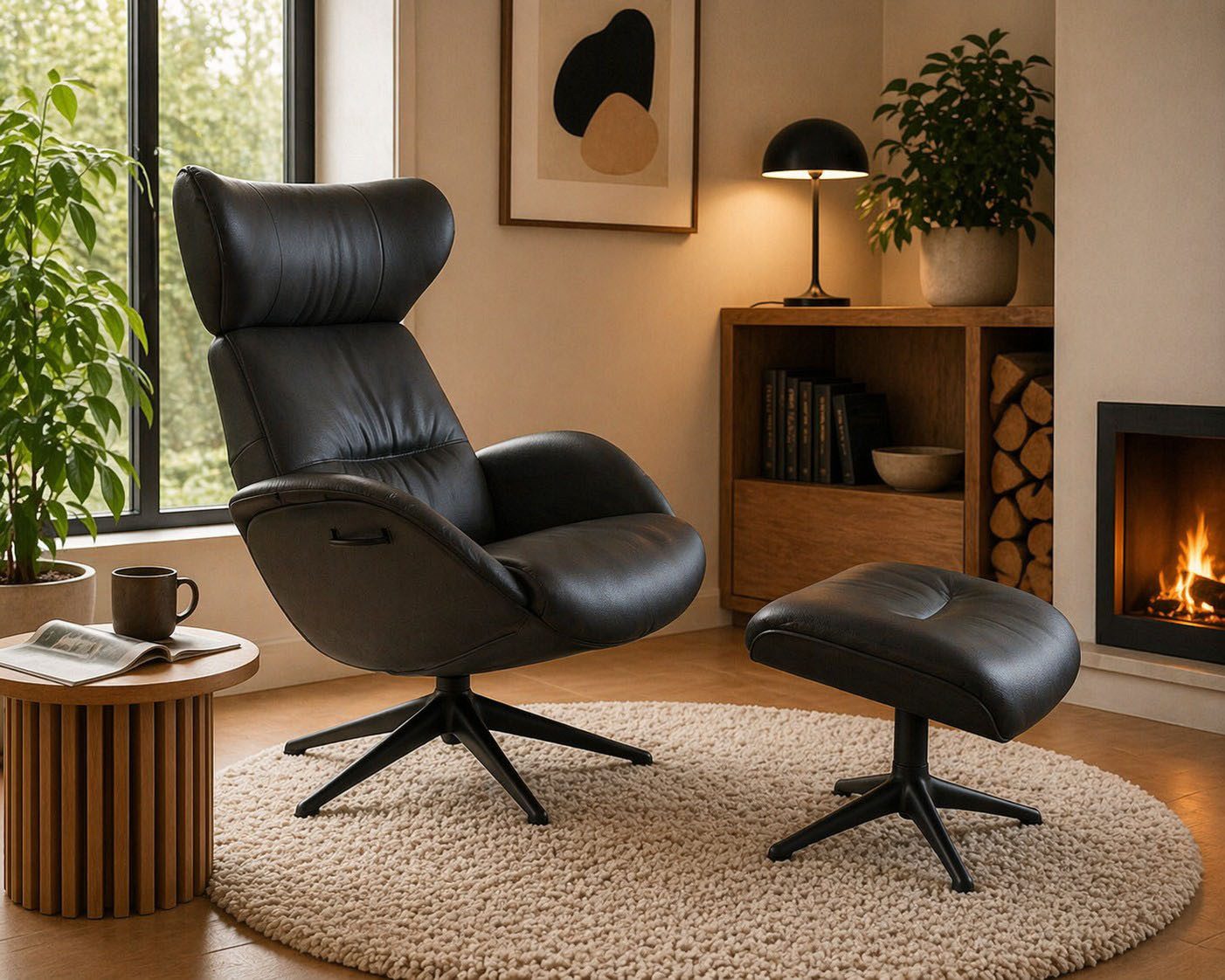 FLEXLUX Relaxsessel Fernsehsessel More, ergonomisch, drehbar, robuster Fuß, Scandi, Premium Komfort, Rücken- & Kopfteilverstellung, drehbar, Fuß schwarz