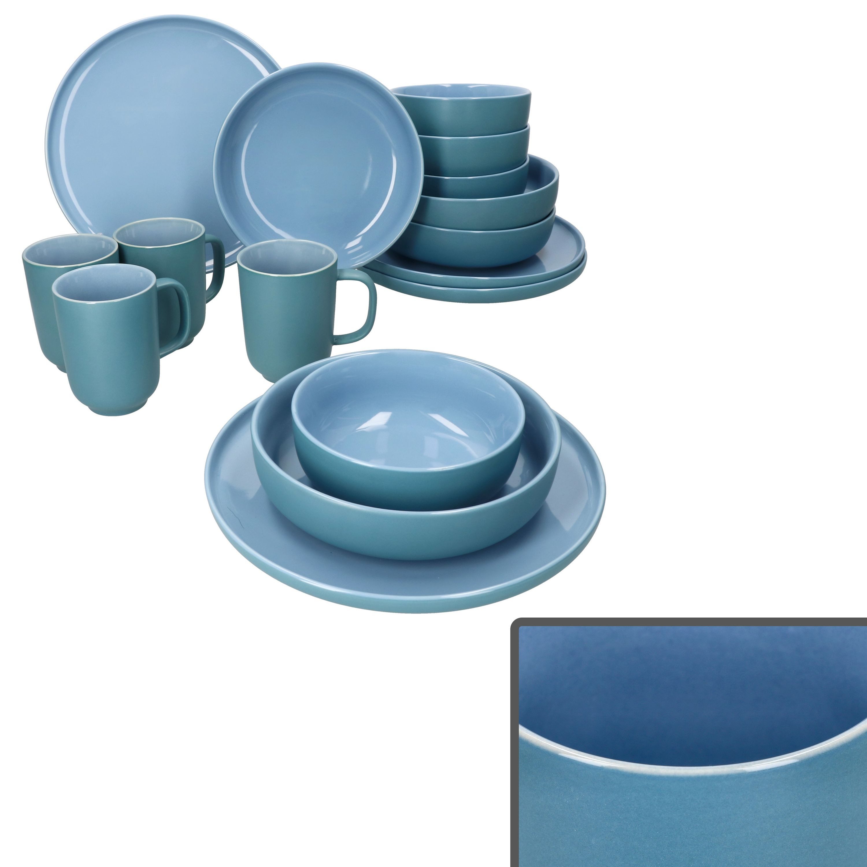 Ritzenhoff & Breker Kombiservice 16tlg Kombiservice Jasper Ozeanblau 4 Personen Becher Schalen Teller, Steingut