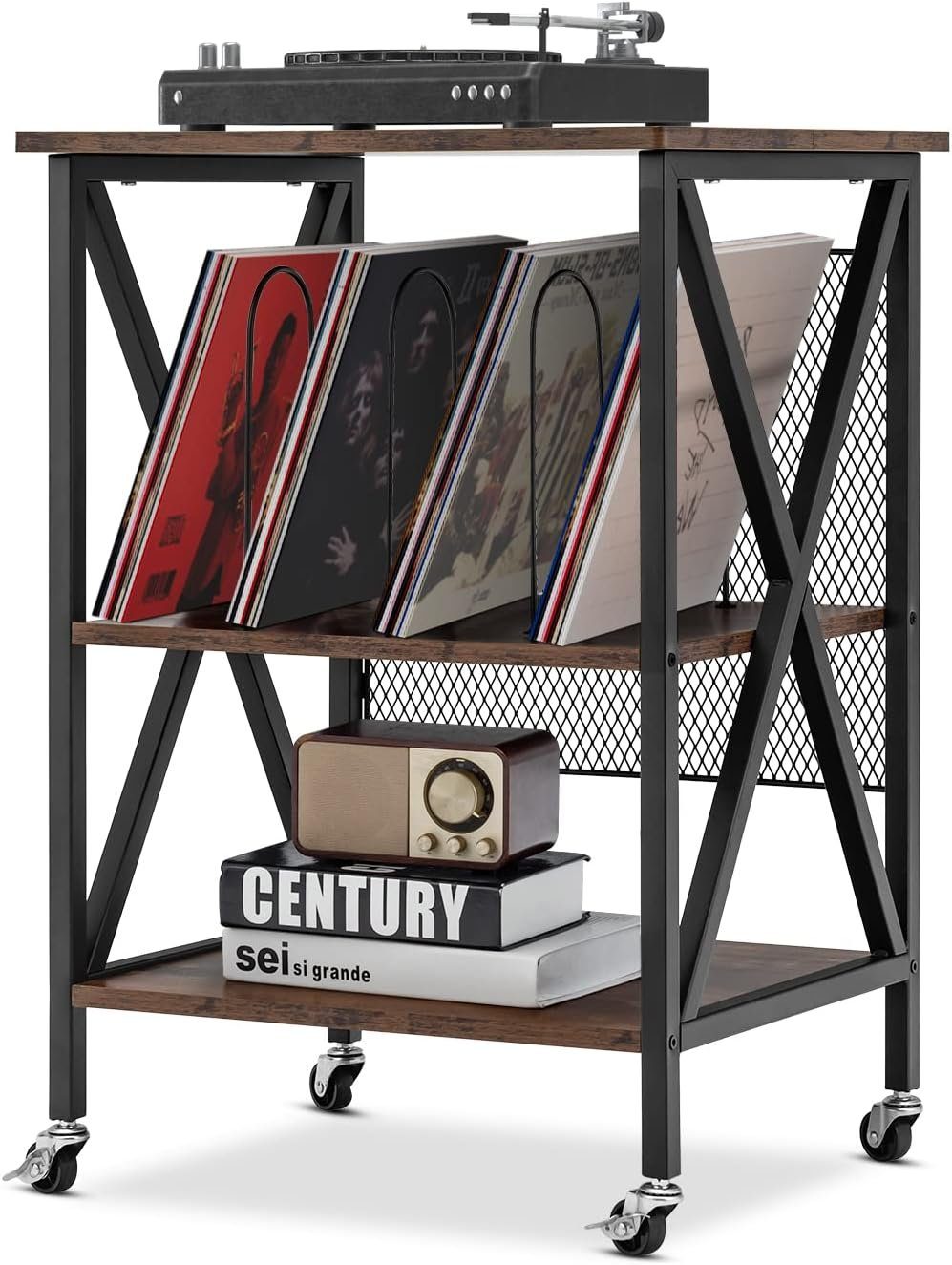 KOMFOTTEU Nachttisch Plattenspielerständer, mit Trennwänden & Rädern günstig online kaufen