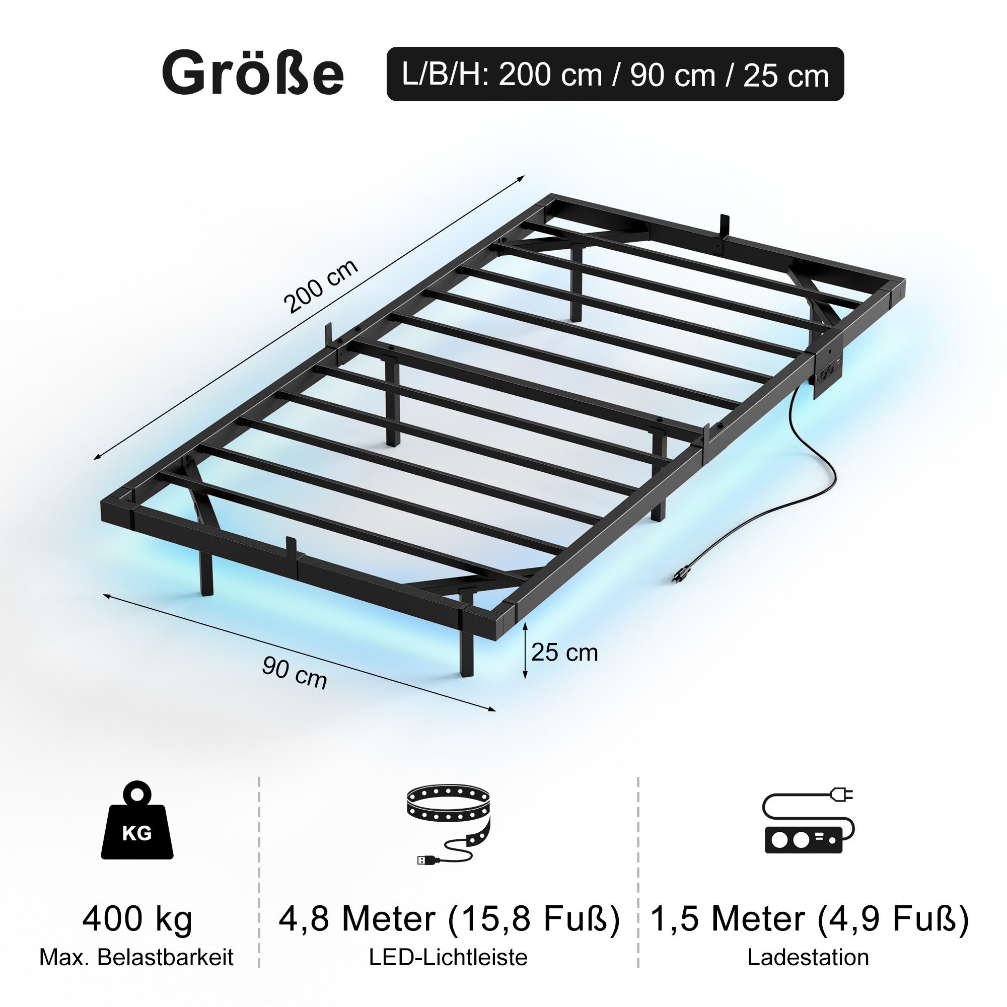 FABATO Metallbett Schwebebett, Bettgestell mit LED-Licht & USB-Ladestation günstig online kaufen