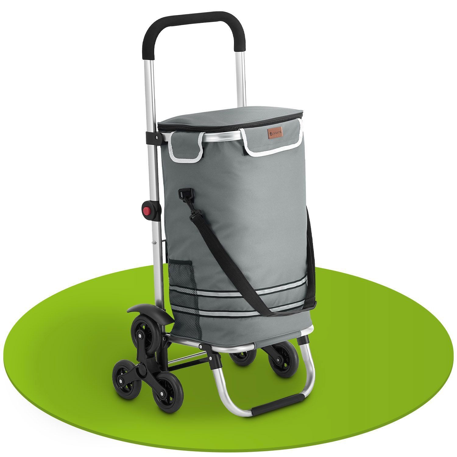 Juskys Einkaufstrolley 3in1, 56 l, mit Treppensteiger (6 Rollen), klappbar und modern, mit Kühlfach