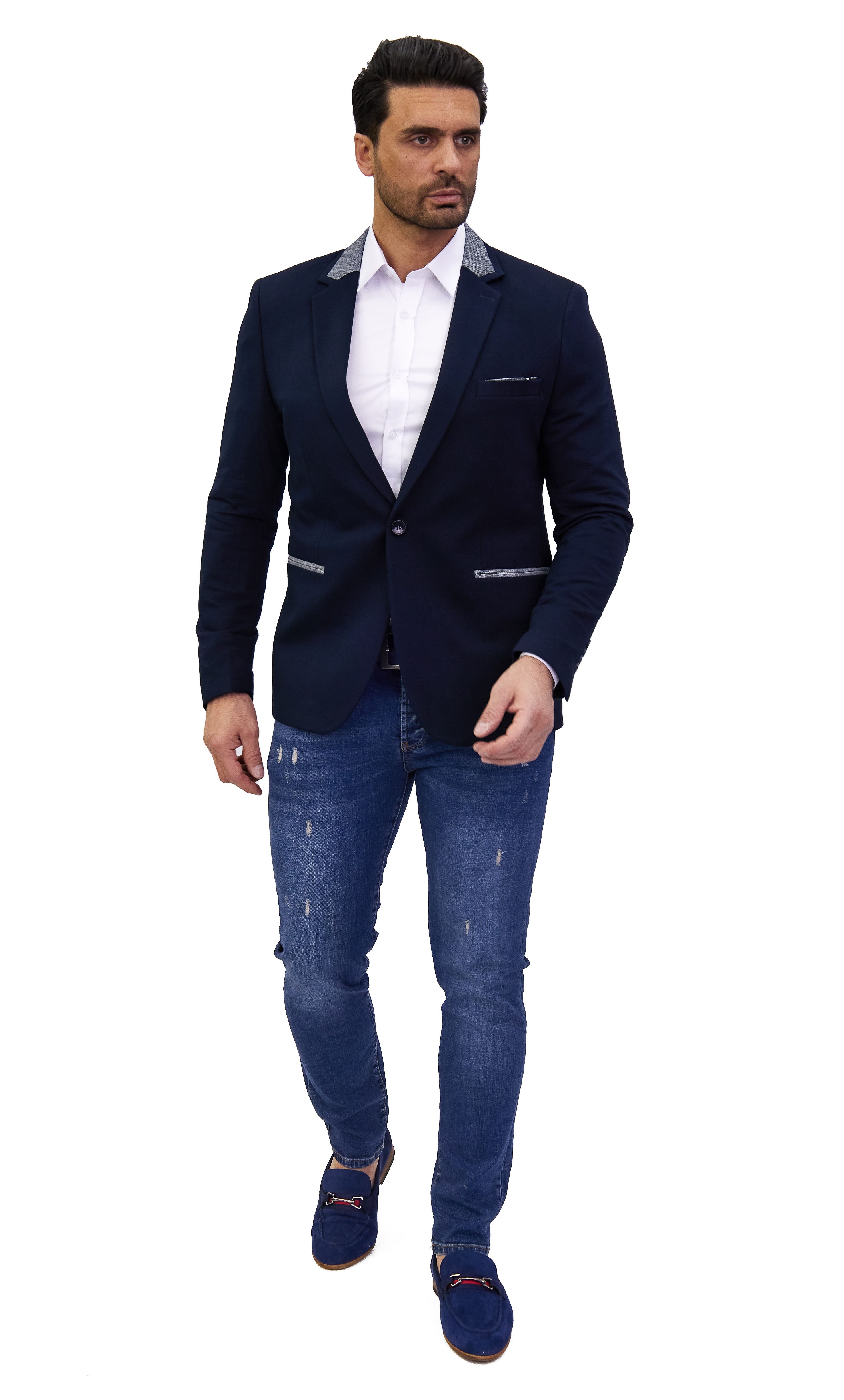 Denim Distriqt Jerseysakko Sportliches Herren Jersey Sakko mit besonderen D günstig online kaufen