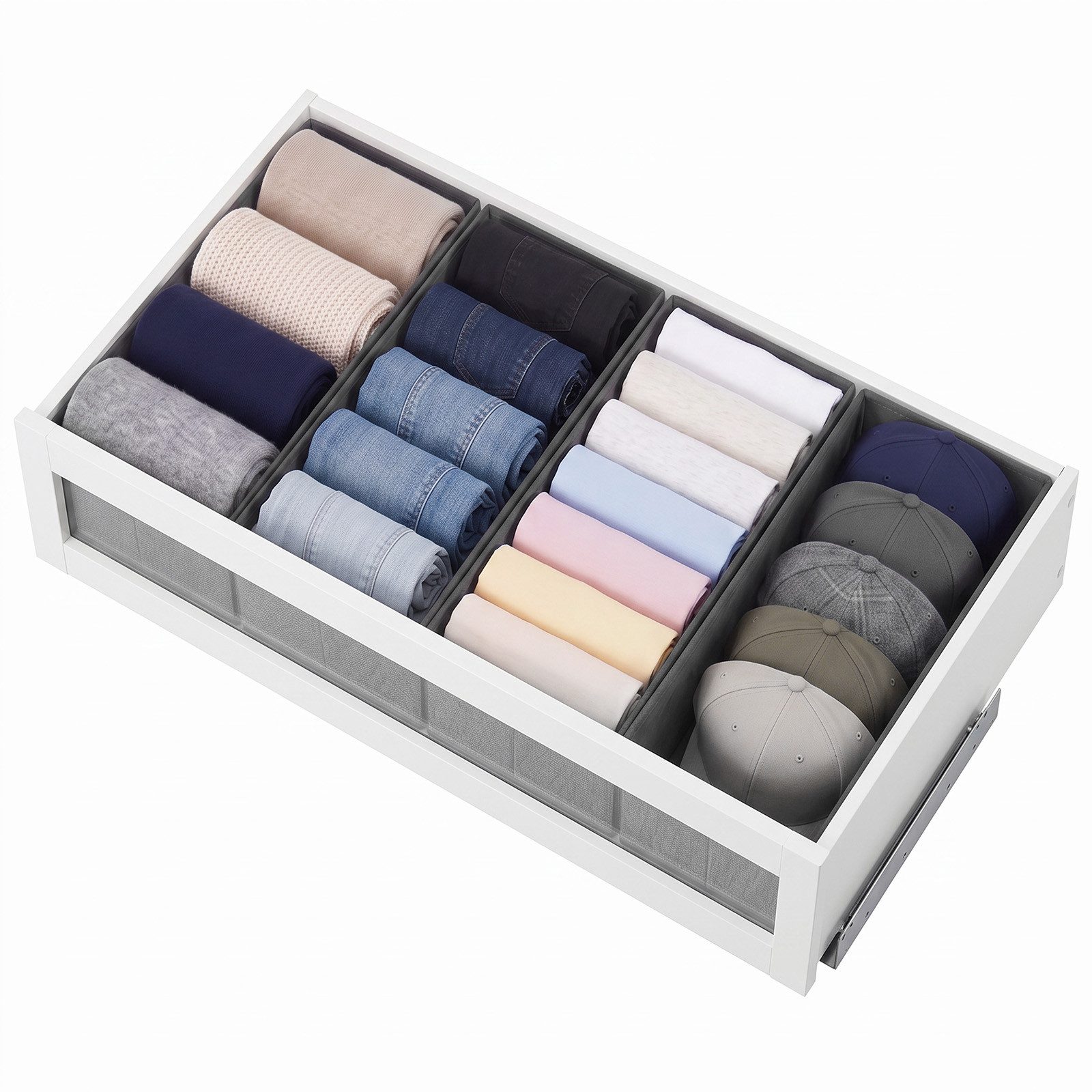 Sekey Aufbewahrungsbox Schubladen Organizer aus Vliesstoff – faltbare Aufbewahrungsboxen, 4er-Set für PAX 100, 22 × 51 × 11 cm, ohne Trennfächer