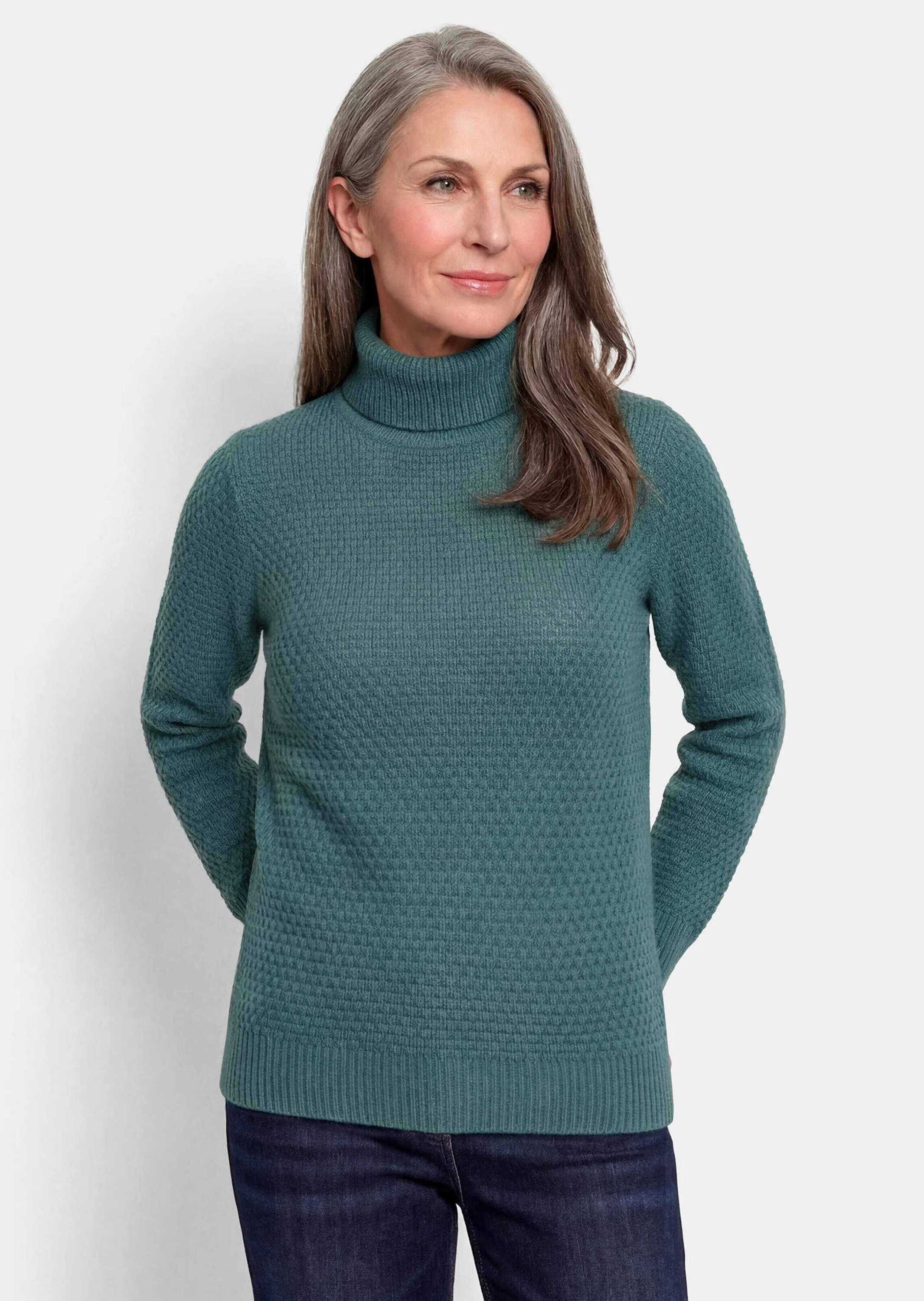 GOLDNER Rollkragenpullover Rollkragenpullover in Reiskornoptik Warmer Strickpullover mit Merinowolle und Rippenbündchen