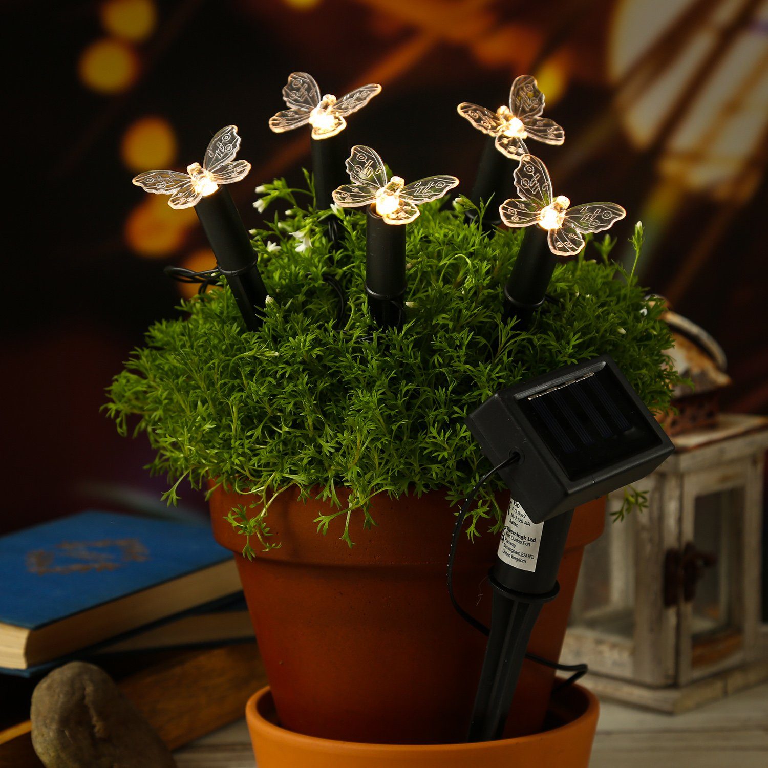 Blumentopfdeko, Solarleuchte LED 3000K) Lichterkette Solar Classic, Beetstecker bis MARELIDA LED warmweiß LED Schmetterlinge (2100K