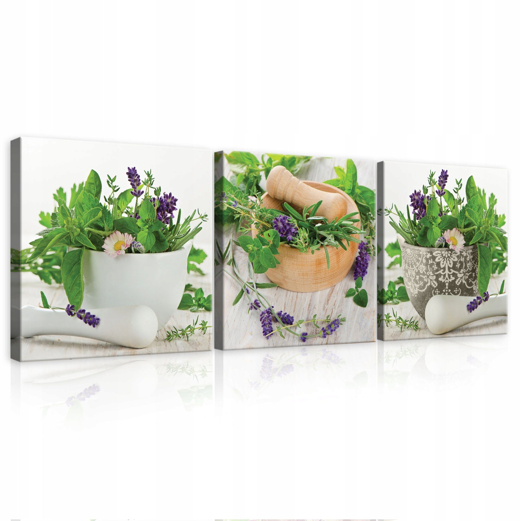 Wallarena Leinwandbild Küche Gewürze Kräuter 3 Teile SET Wandbilder Leinwan günstig online kaufen