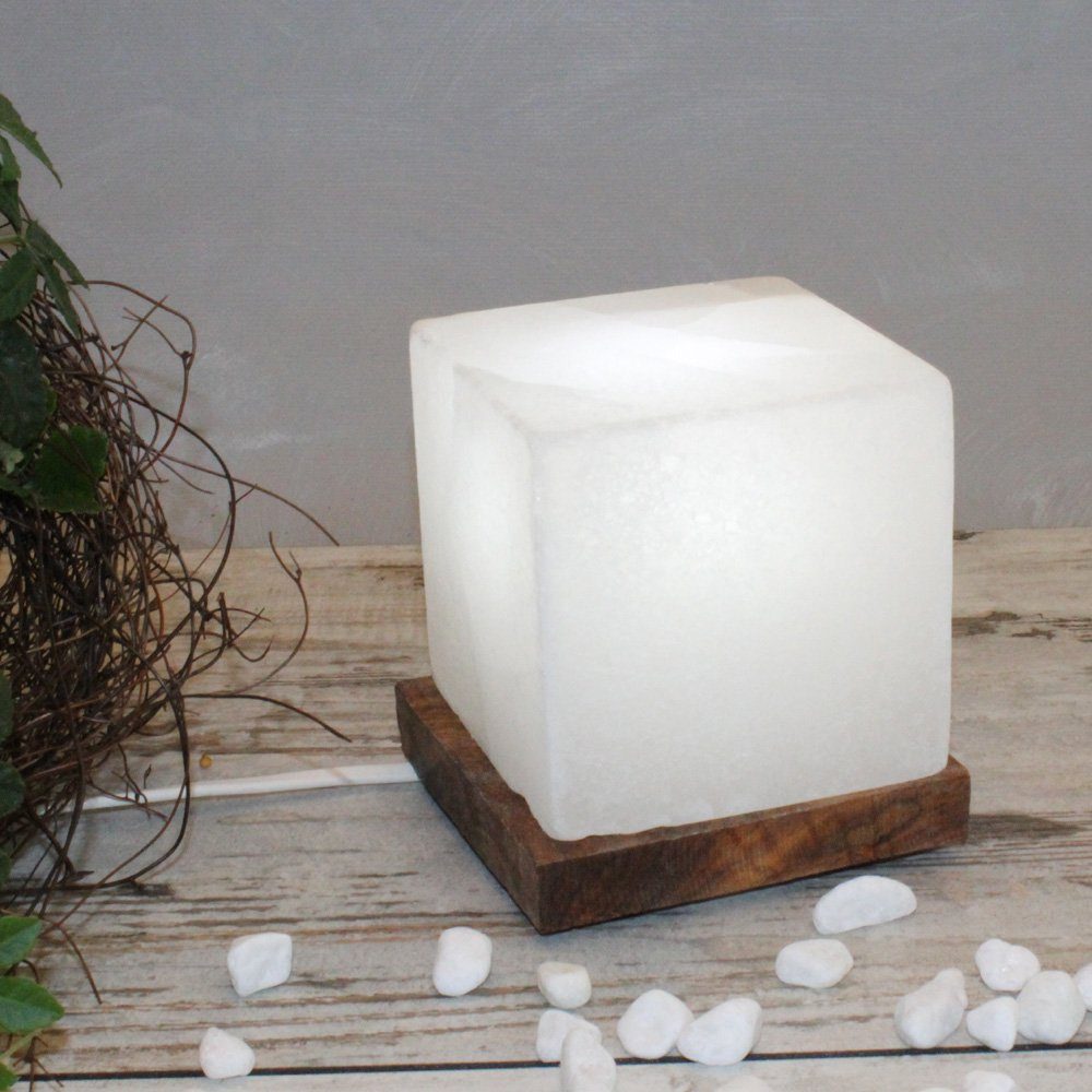 Salzkristall-Tischlampe - wechselbar, Warmweiß, DREAMS SALT aus H: Handgefertigt Stein Unikat, Salzkristall HIMALAYA ein ca.9 cm Leuchtmittel Kubus, jeder