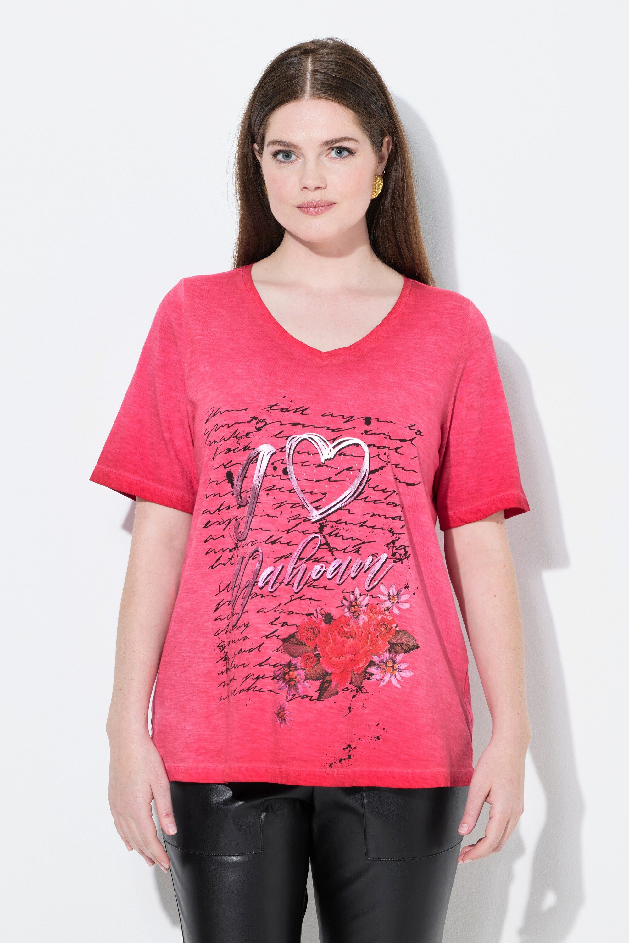 Ulla Popken T-Shirt T-Shirt Trachtenmotiv Classic V-Ausschnitt Halbarm günstig online kaufen