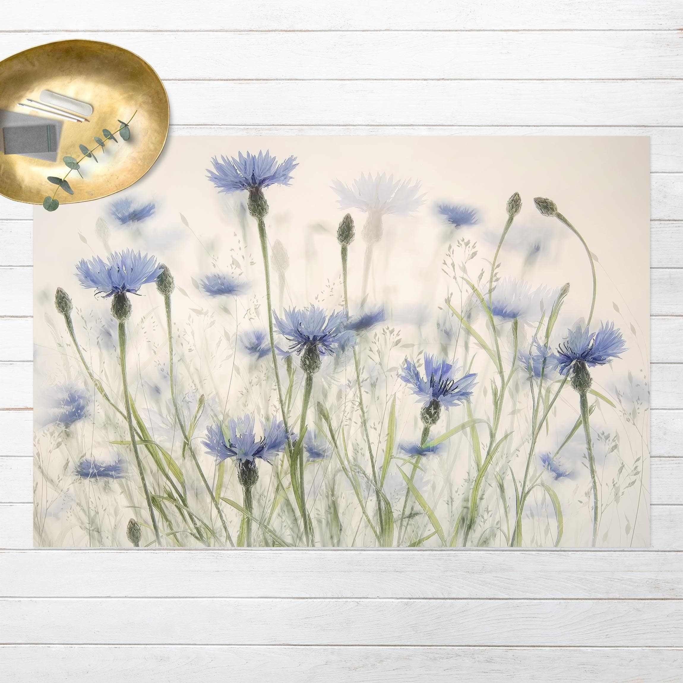 Bilderdepot24 Teppich Vinyl Wohnzimmer Schlafzimmer Flur Küche Blumen Landhaus, rechteckig - violett glatt, nass wischbar (Küche, Tierhaare) - Saugroboter & Bodenheizung geeignet