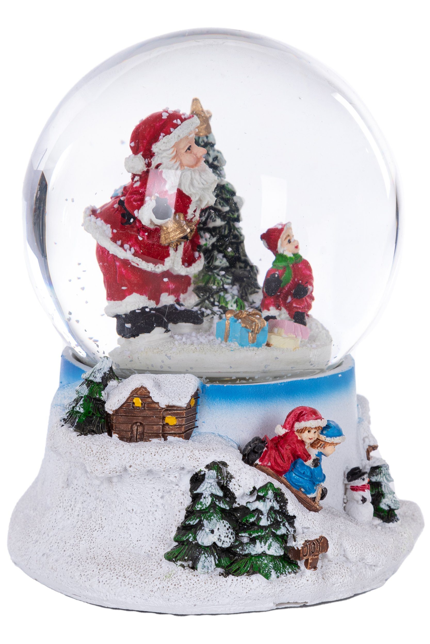 Wohnando Dekofigur Schneekugel mit Weihnachtsmann und Kind, leuchtet und spielt Musik