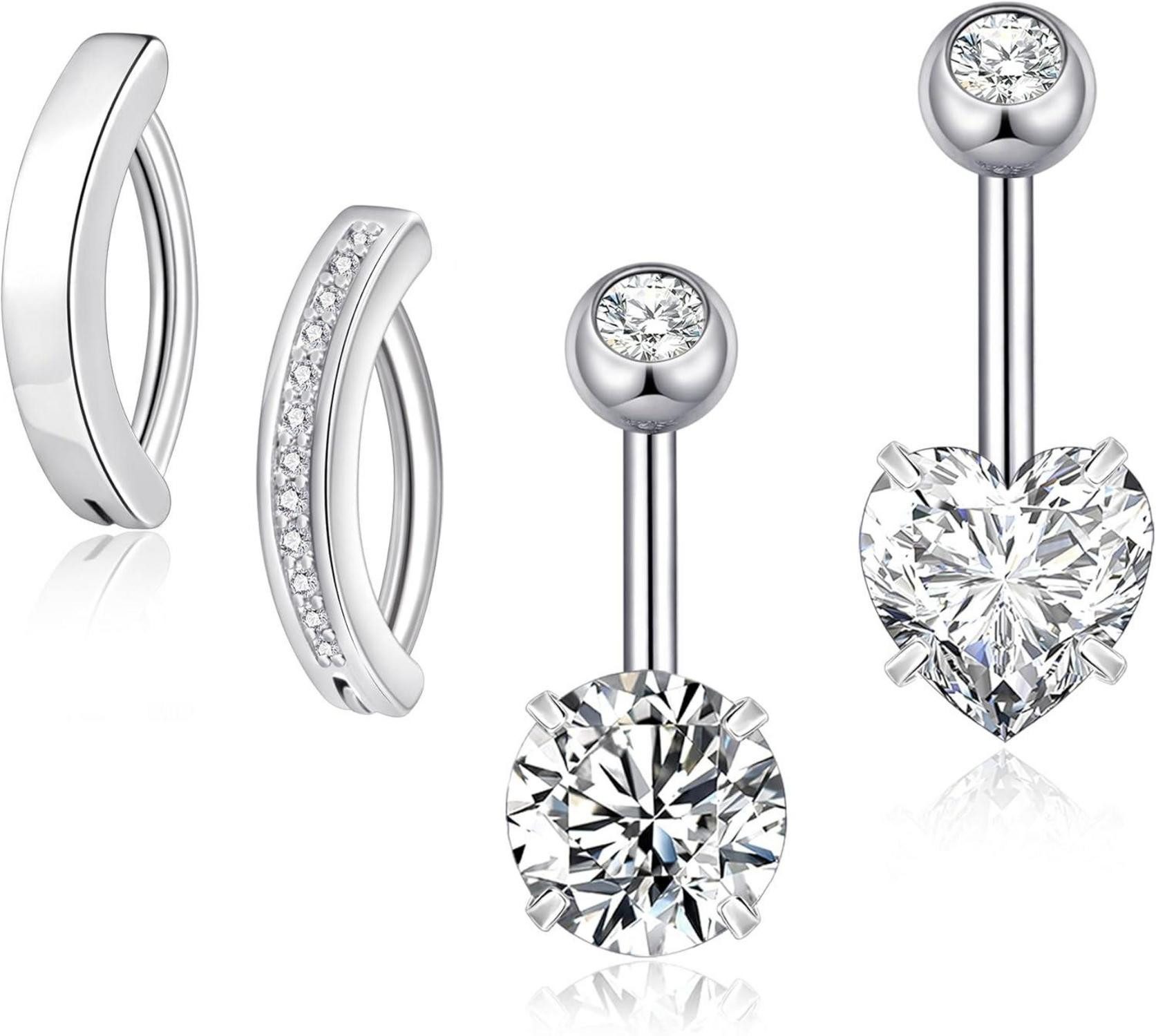 Bauchnabelpiercing-Set Bauchnabelpiercing Set 316L Chirurgenstahl 14G Zirkonia Herz 10mm