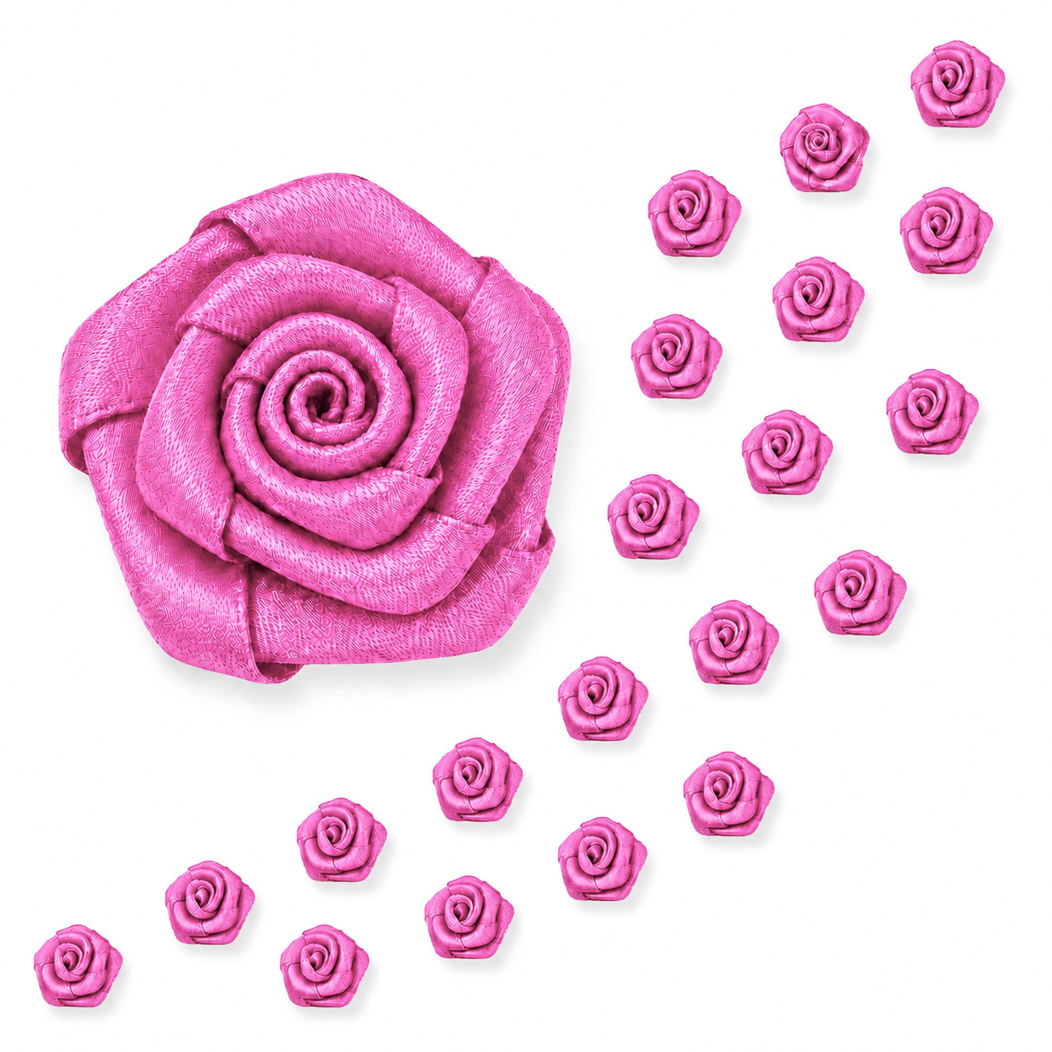 Creativery Streudeko, Satinrosen 15mm zum Basteln & Aufnähen 20 Stück Fuchsia
