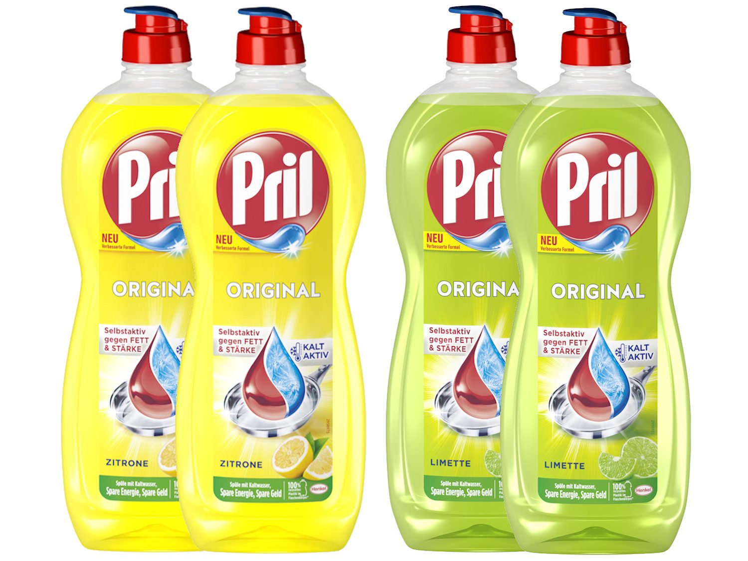 PRIL Original Limette & Zitrone 4 x 675ml Geschirrspülmittel (Spar-Pack, [4-St. 2x Limette & 2x Zitrone)