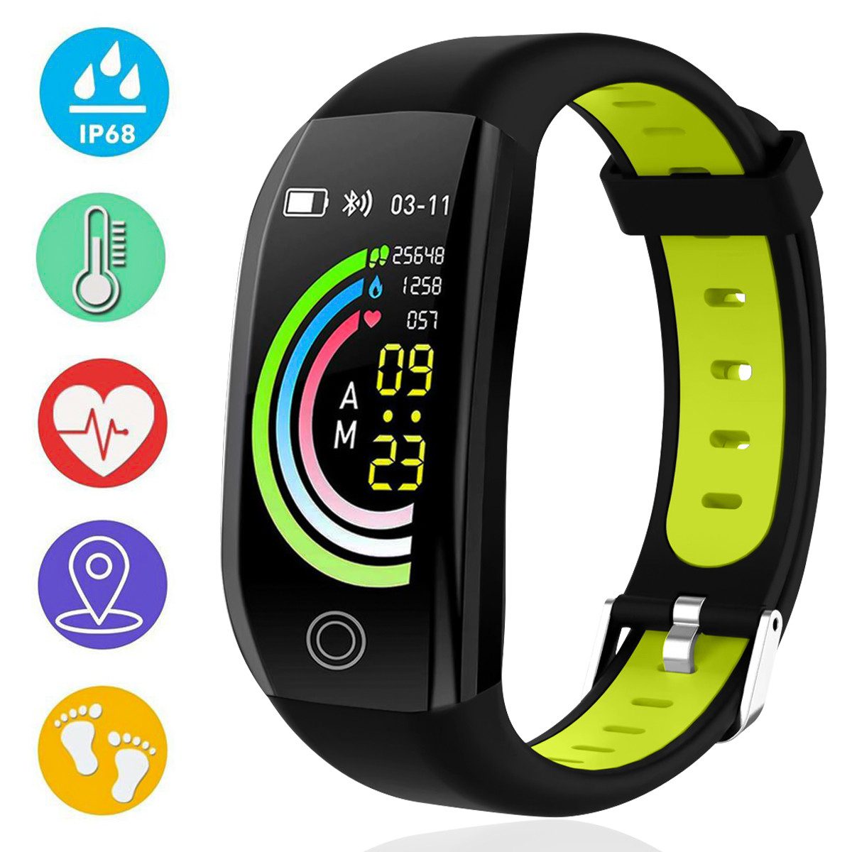 Smart-Armband, Bluetooth Fitness-Uhr mit Pulsmesser Fitnessuhr