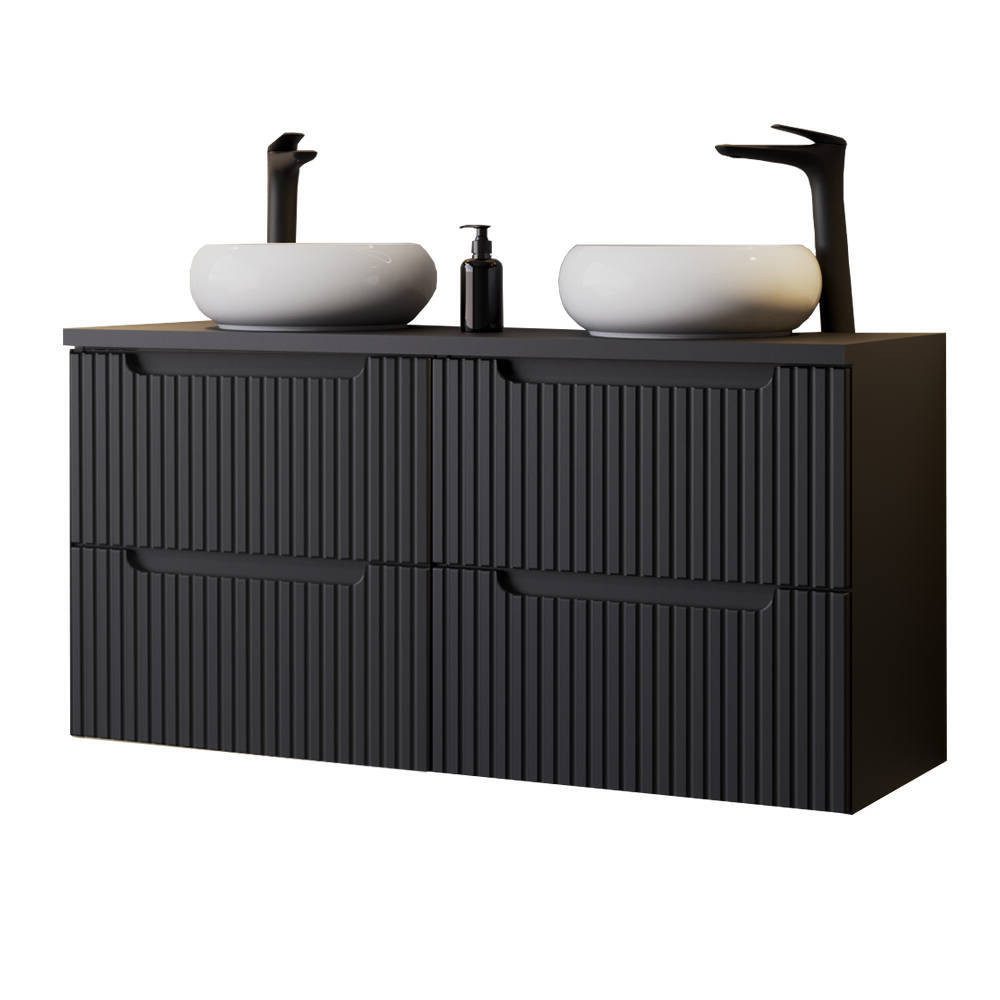 en.casa Doppelwaschtisch, »Skelbolu« gerillt 120 x 72 x 40 cm Schwarz