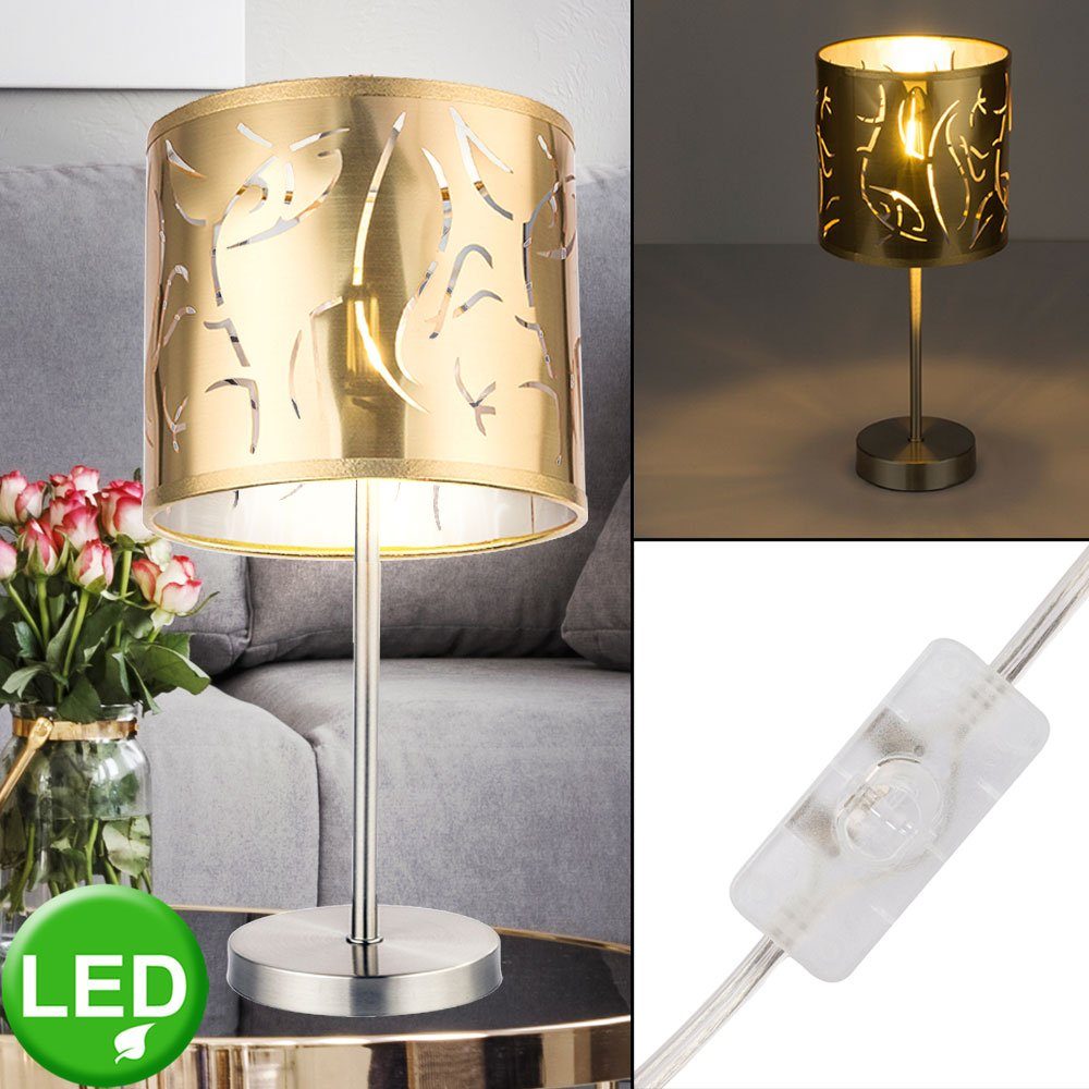 Lampe Zimmer Dekor Tischleuchte, Leuchte Licht Tisch inklusive, LED Nacht gold Warmweiß, Lese Wohn Schlaf im Leuchtmittel etc-shop