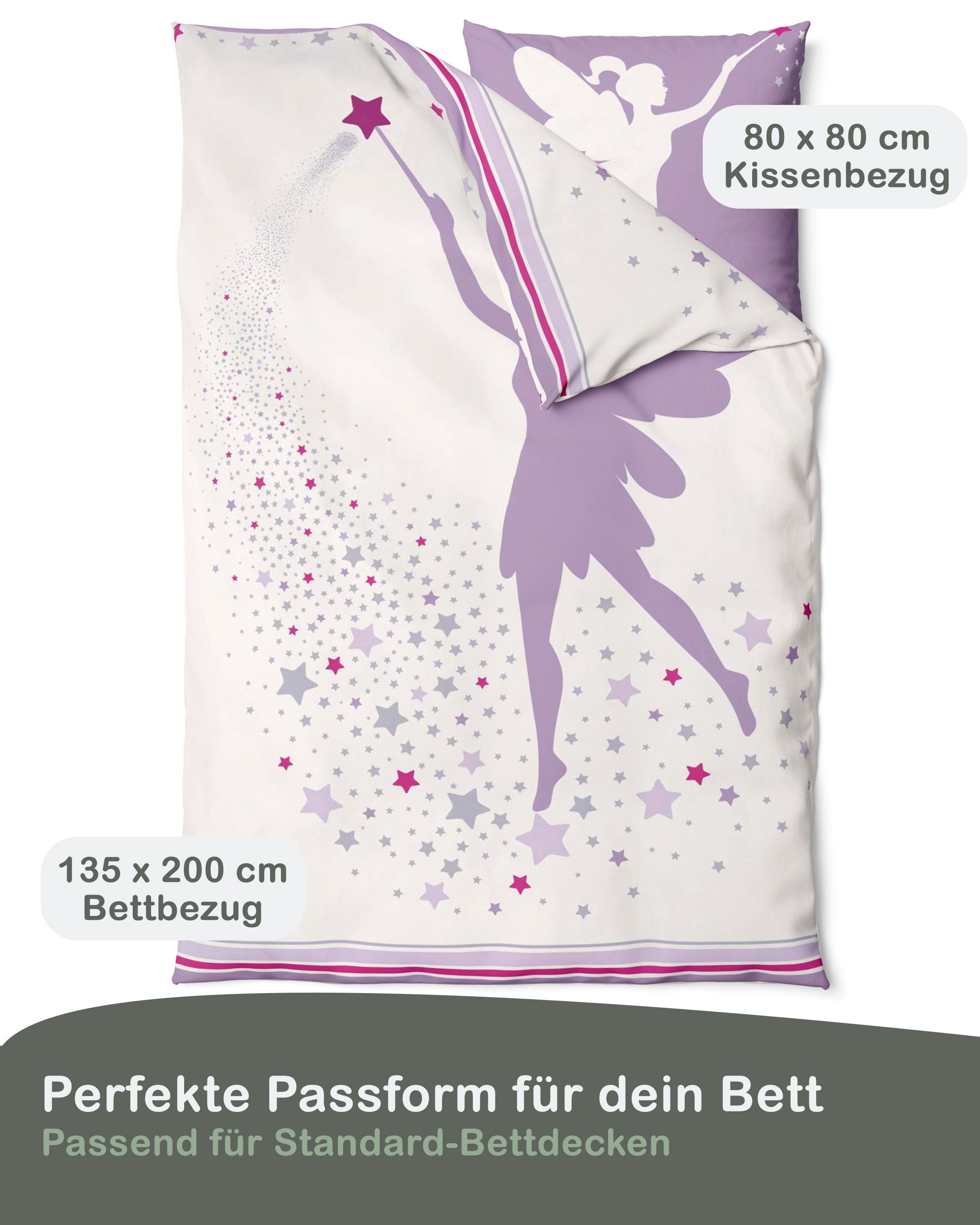 LINKHOFF Kinderbettwäsche Kinder Bettwäsche Fee 135x200 + Kissen 80x80 - 10 günstig online kaufen