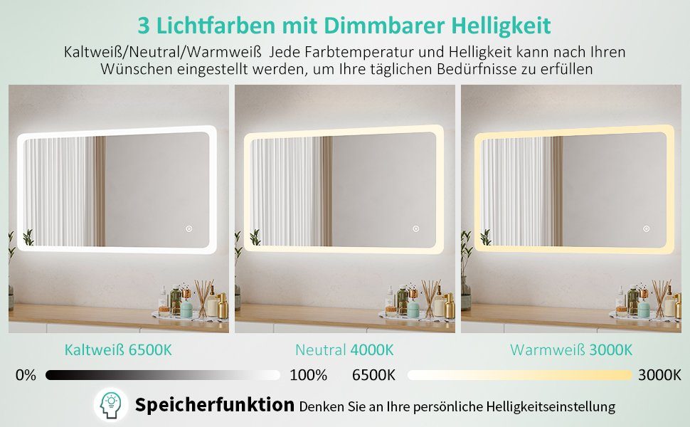 WDWRITTI Schminkspiegel 120x70 mit beleuchtung 120 günstig online kaufen