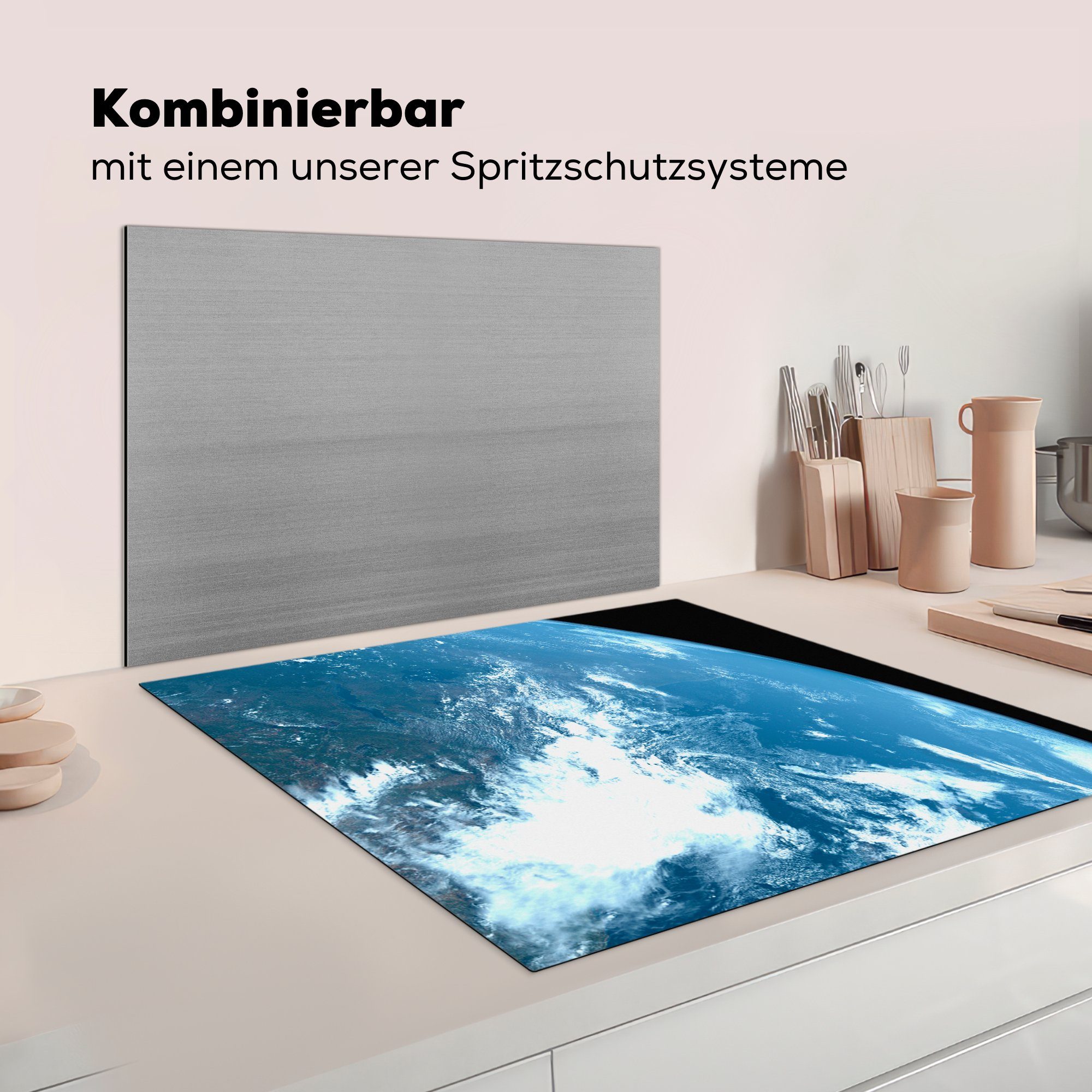 cm, Vinyl, Luft, tlg), Erde MuchoWow (1 küche Ceranfeldabdeckung, Arbeitsplatte für 78x78 - - Herdblende-/Abdeckplatte Planeten