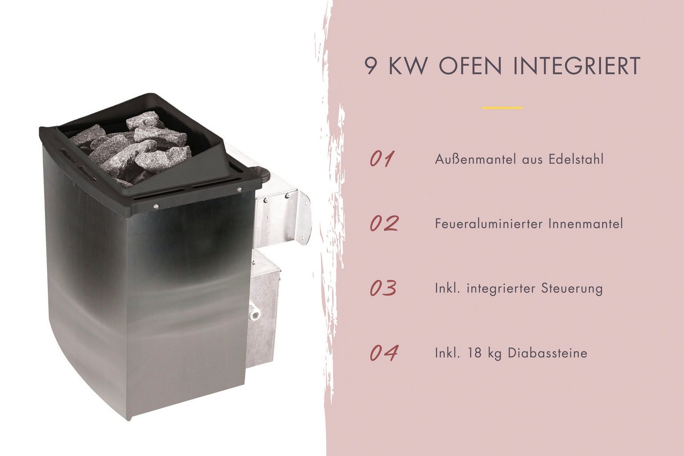 Thumbnail - Karibu Sauna Sanna 2, BxTxH: 236 x 184 x 209 cm, 40 mm, (Set) 9-kW-Ofen mit integrierter Steuerung