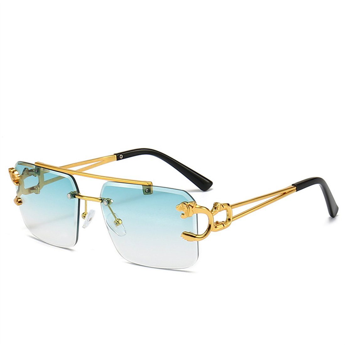 DÖRÖY Sonnenbrille Damen-Retro-Sonnenbrille ohne Rand, Herren-Sonnenbrille für draußen grün