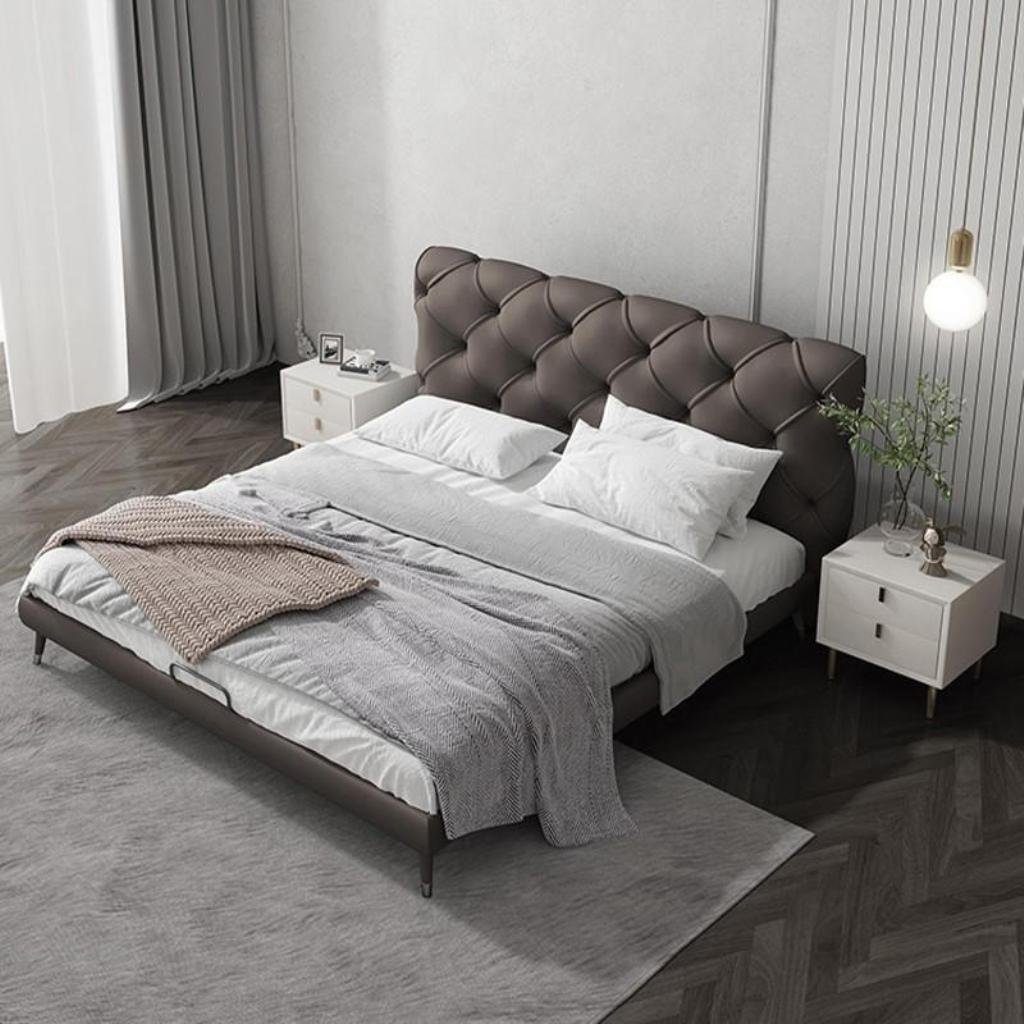 JVmoebel Bett Bett Nachttisch 3 tlg. Schlafzimmer Set Design Modern Luxus Betten (3-tlg., 1x Bett + 2x Nachttische), Made in Europa Grau