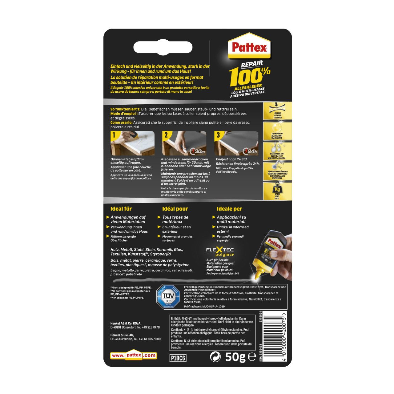 Pattex Klebstoff Pattex Alleskleber 100 % Repair transparent 50 g – Bild 2 von 5