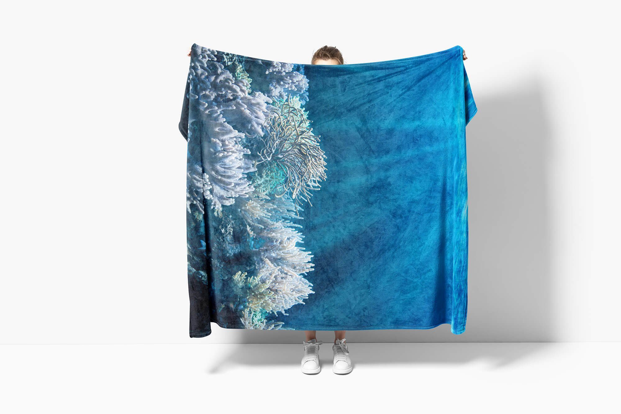 Kuscheldecke Art Wasser Fotomotiv unter Saunatuch Handtücher (1-St), Handtuch Sinus Baumwolle-Polyester-Mix Sonne, Strandhandtuch mit Handtuch