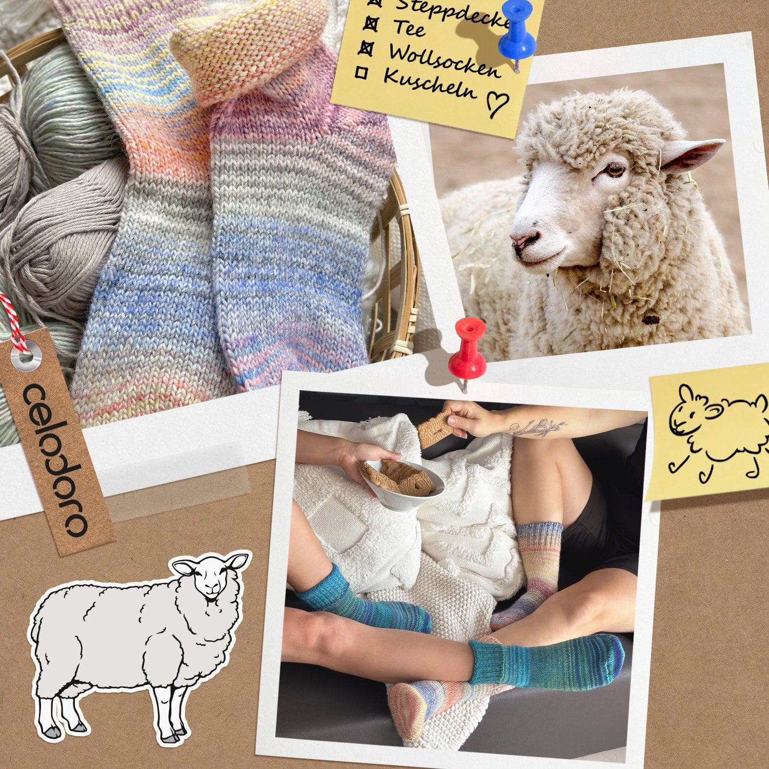 celodoro Umschlagsocken Damen & Herren Mouline Wollsocken mit Umschlag