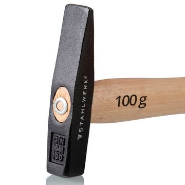 STAHLWERK Hammer Hammer Schlosserhammer 100 g hochwertig gefertigt (Packung, 1-St), mit robustem Kopf aus geschmiedetem Stahl, ausbalanciertes Gewicht