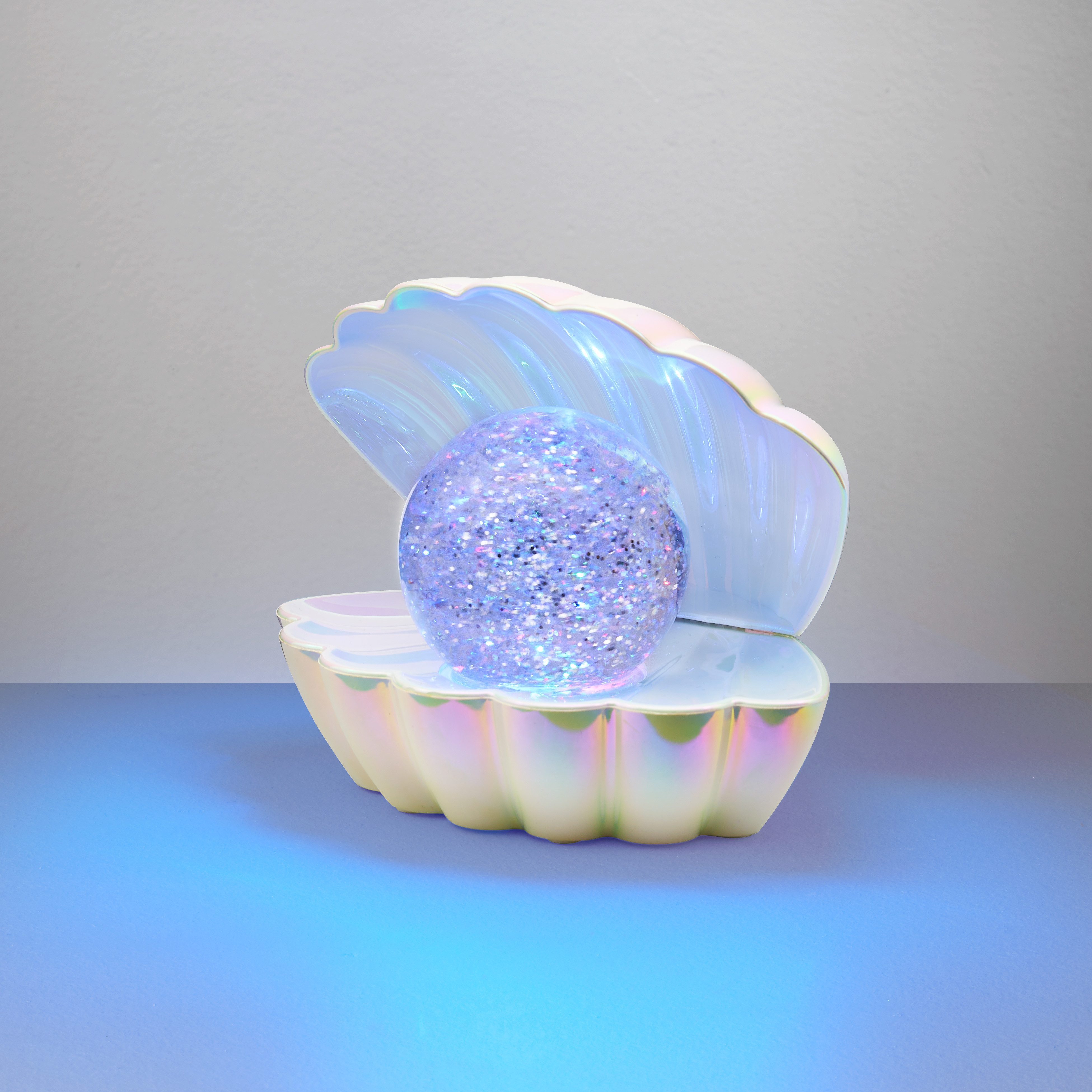 Reality Leuchten LED Tischleuchte SHELLY, Deko Tischlampe in Muschelform mit RGB Farbwechsel, 0,8W 15Lm, Ein-/Ausschalter, Farbwechsel, USB-Ladefunktion, LED fest integriert, RGB, Muschel Tischlampe mit Glitzerkugel und Farbwechsel inkl USB-Ladekabel