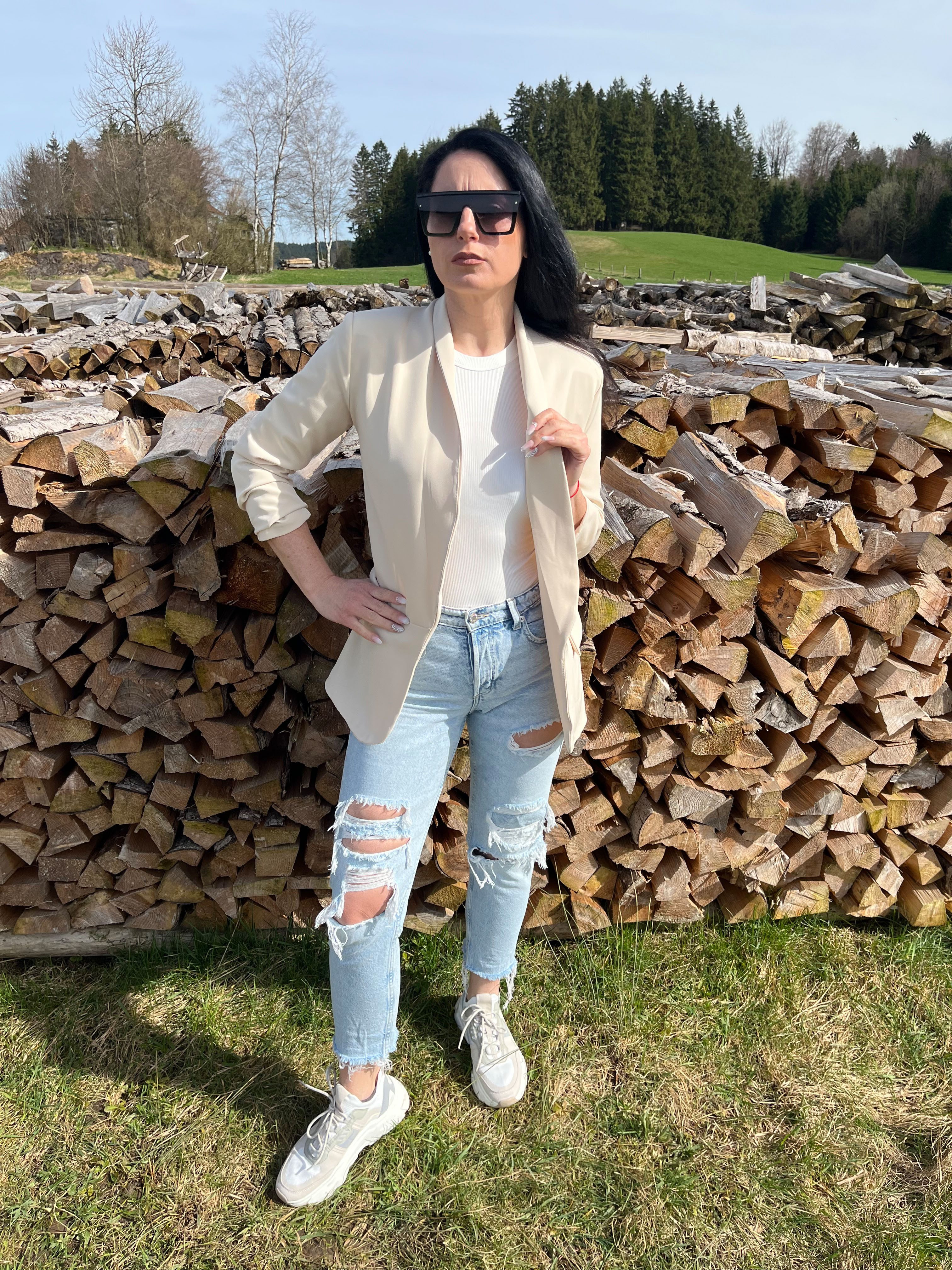 Kurzblazer Blazer mit gerafften Ärmeln